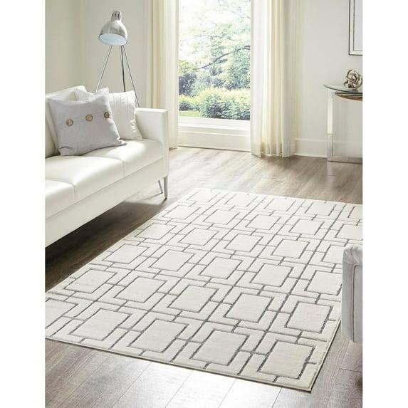 Glam Geometric White Silver Area Rug
