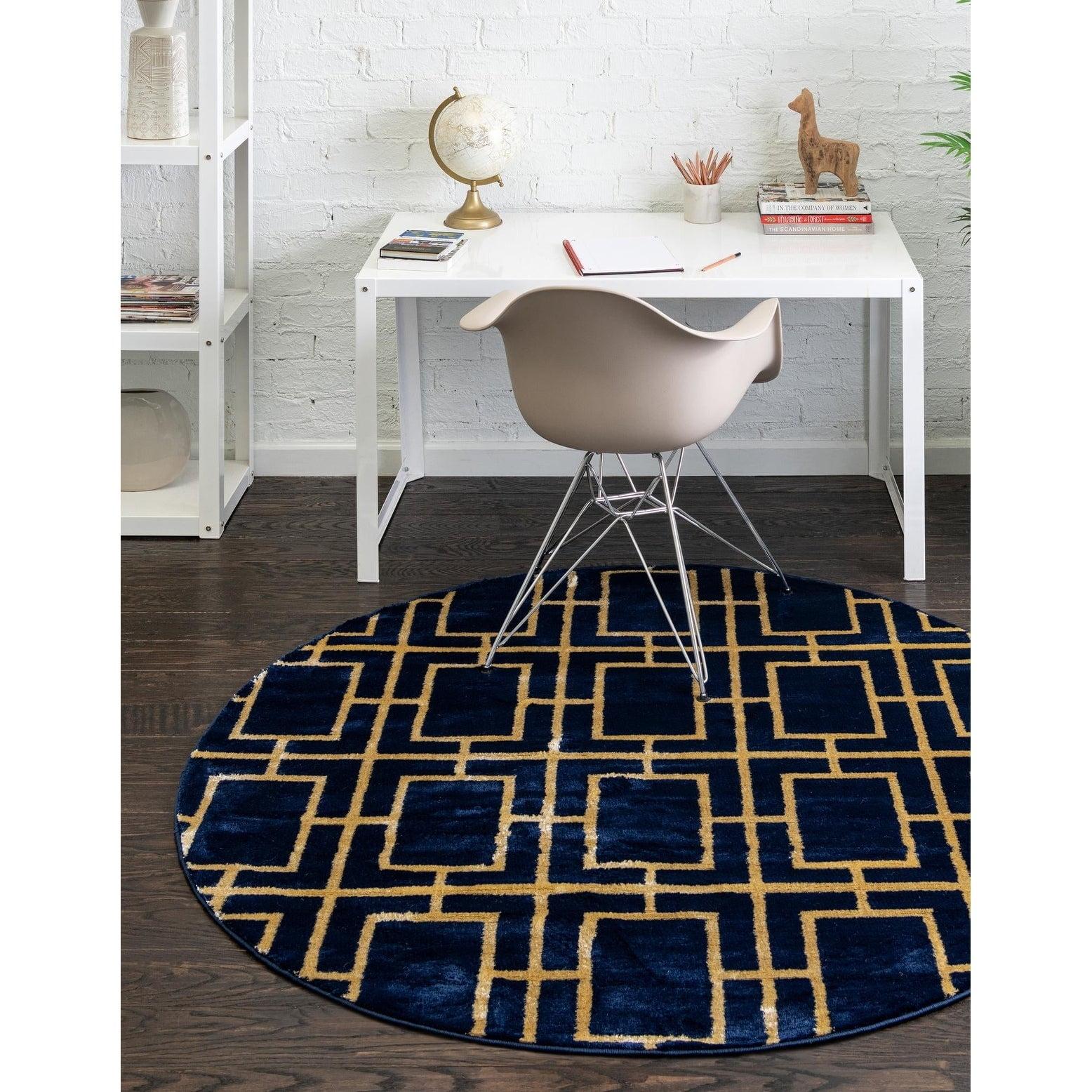 Glam Navy Blue Gold Area Rug