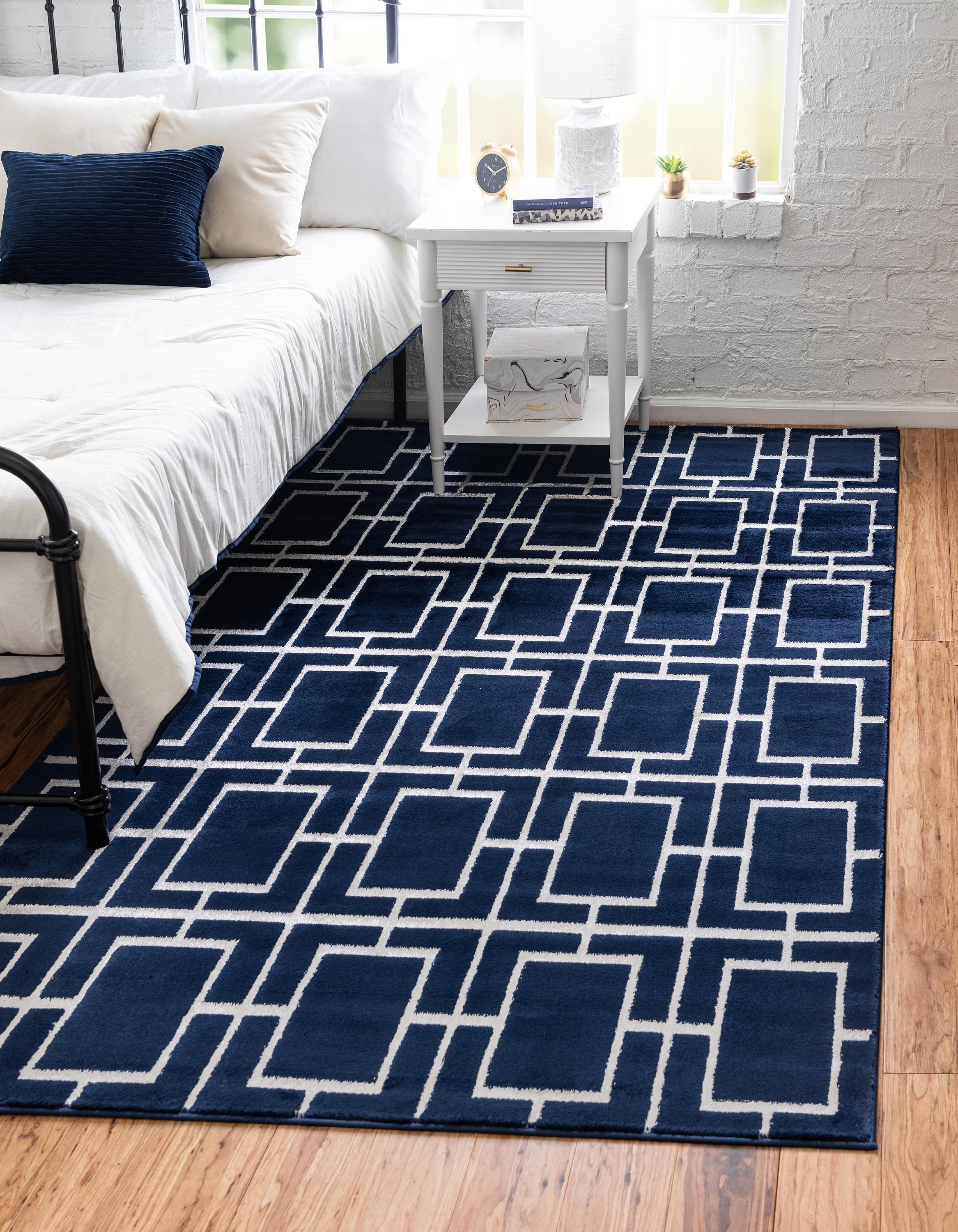 Glam Navy Blue Silver Area Rug