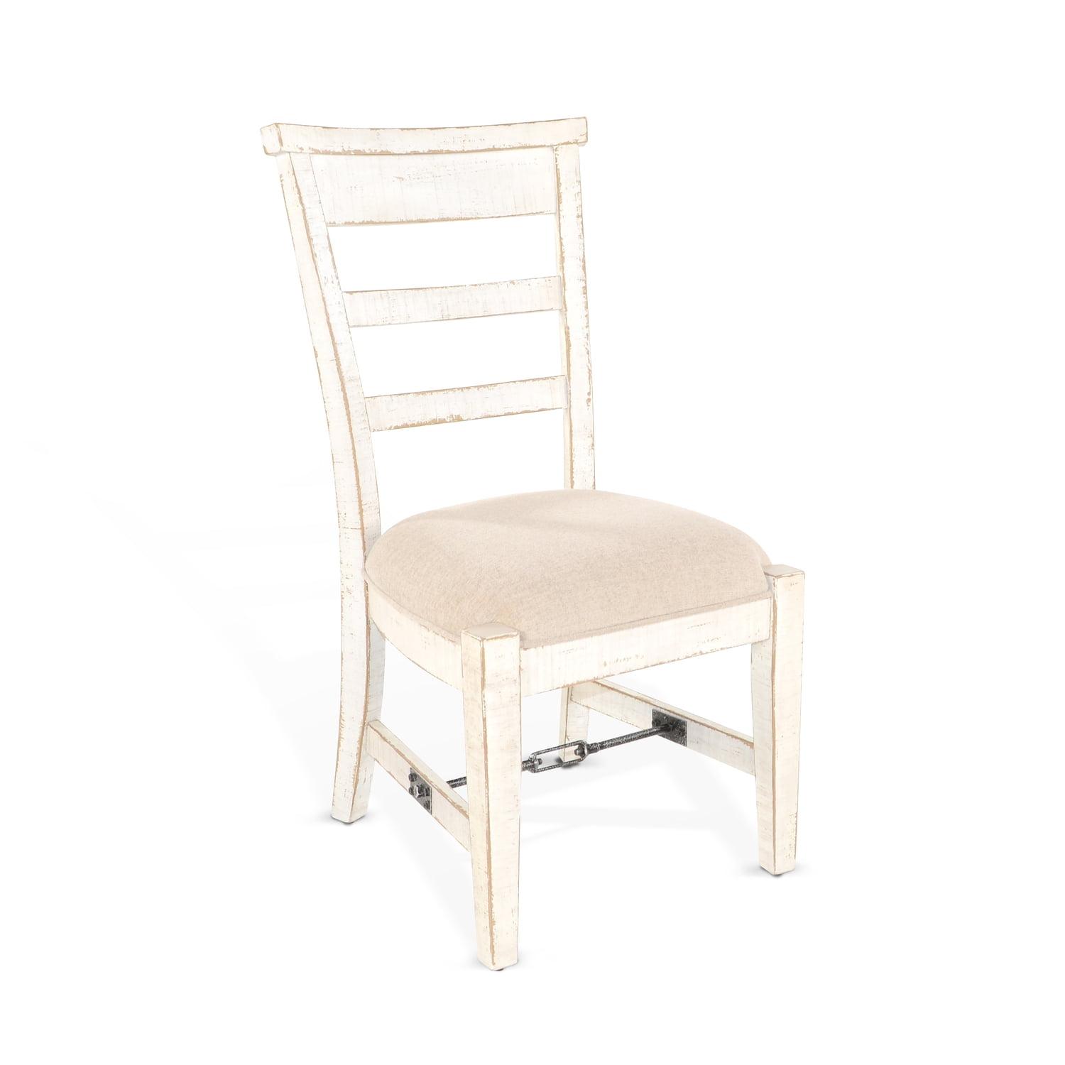 White Distressed Mahogany Ladderback Side Chair with Cushion