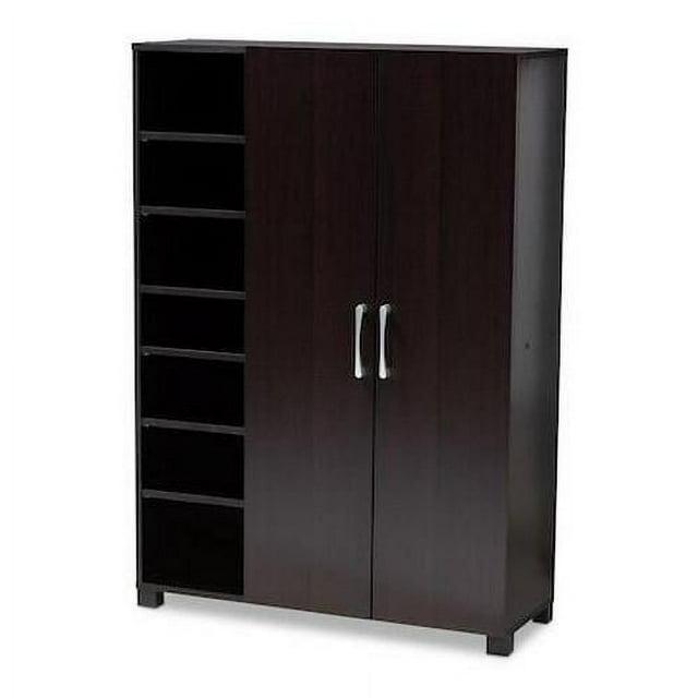 Marine Finished 2 Door Wood Entryway Shoe Storage Cabinet with Open Shelves Brown - Baxton Studio: Organizer for Closet, Wenge Finish