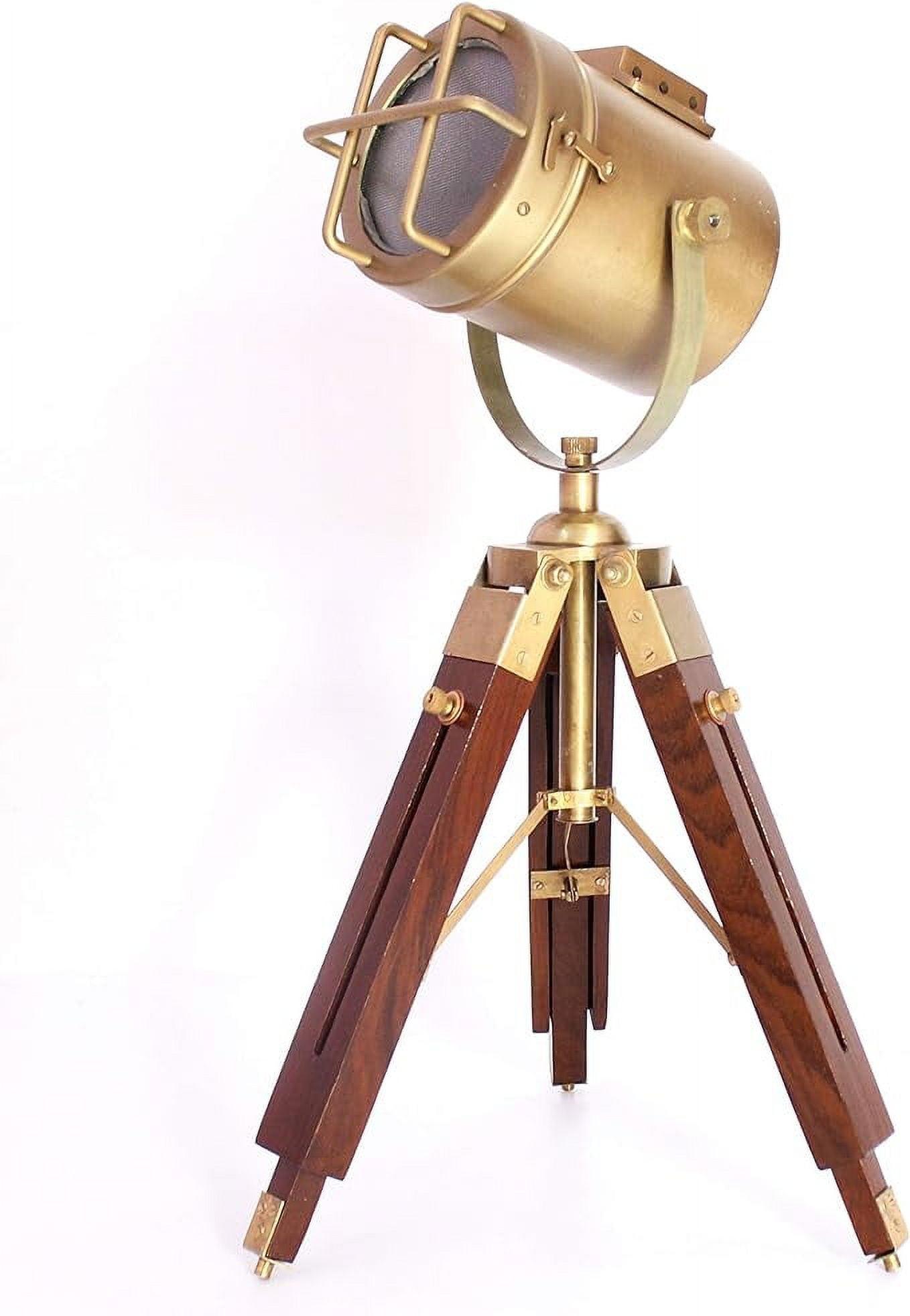collectiblesBuy Vintage Model Searchlight Wood Antique Tripod Style Lamps LED Spotlights Desktop Home & Office Decor Brown-Brass