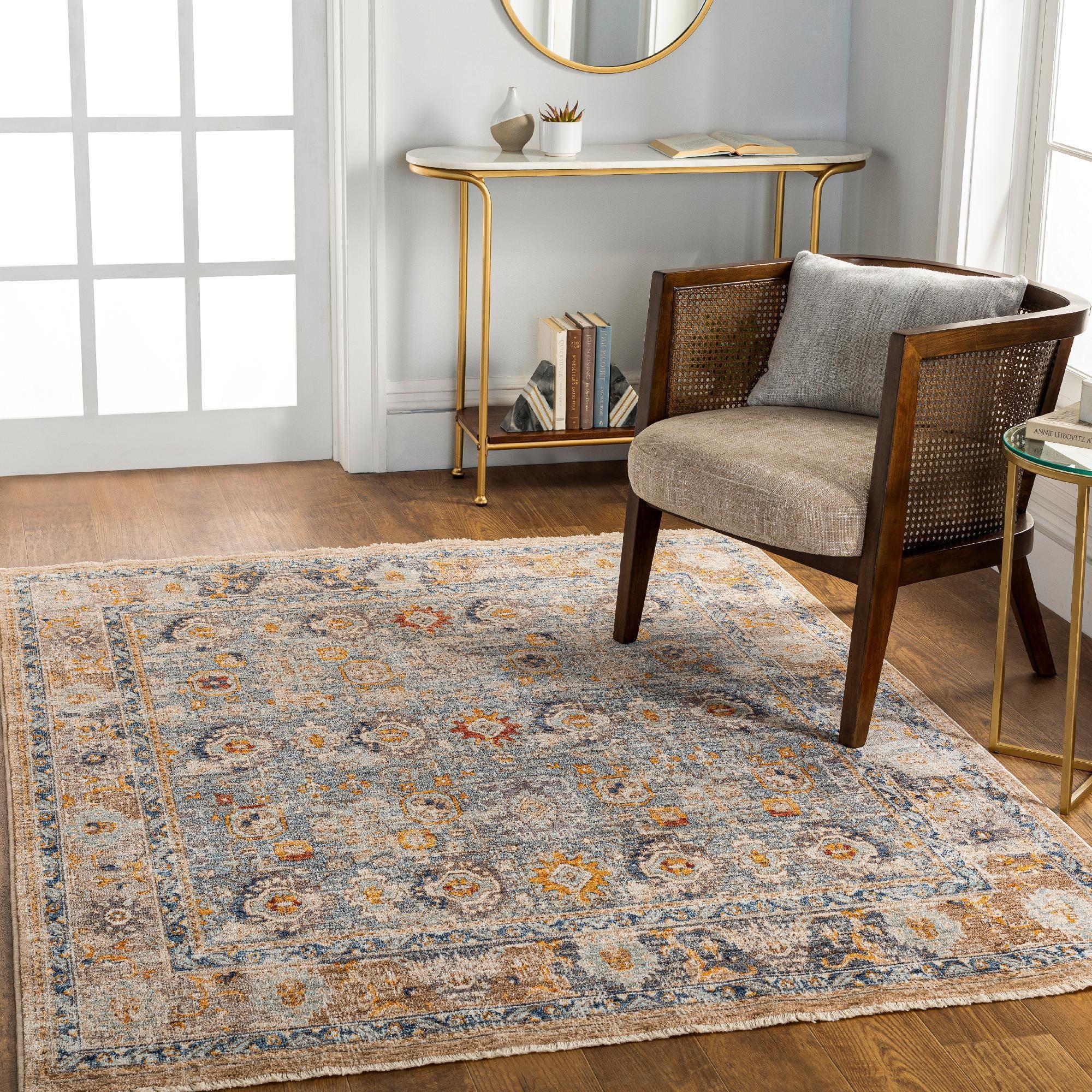 Independence Blue and Beige Synthetic Runner Area Rug 3'2" x 10'