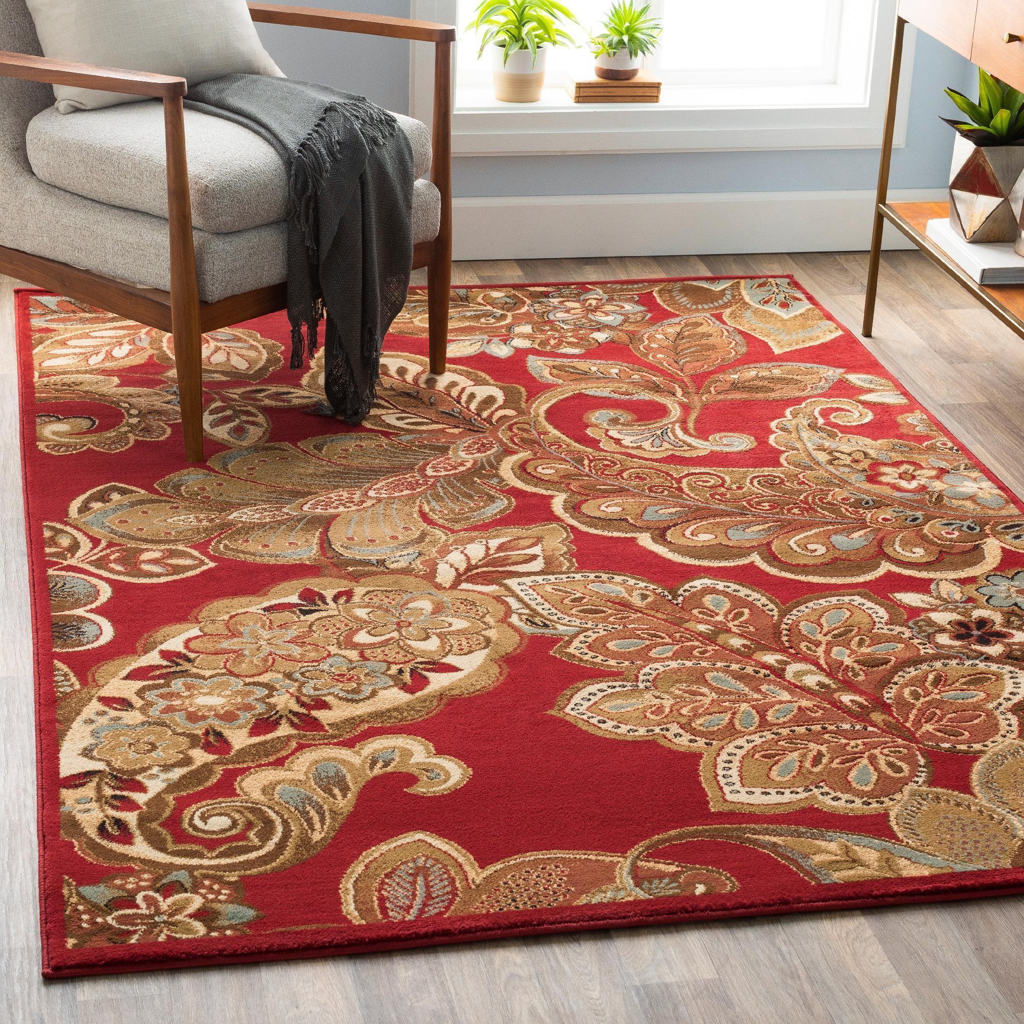 Gariel Dark Red Floral Wool Rectangular Area Rug