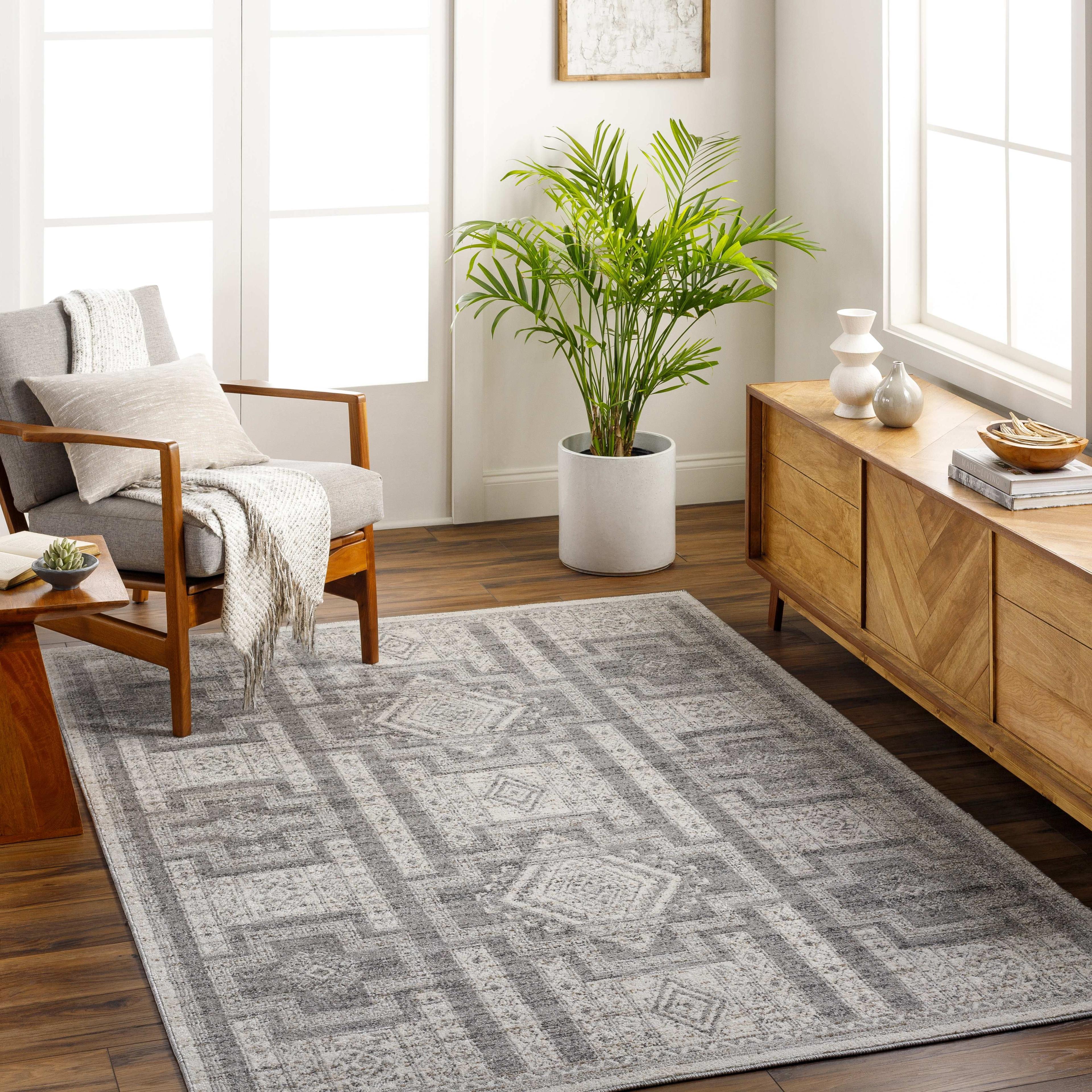 Amaris Light Gray Geometric Synthetic Fur 5'3" x 7'3" Area Rug