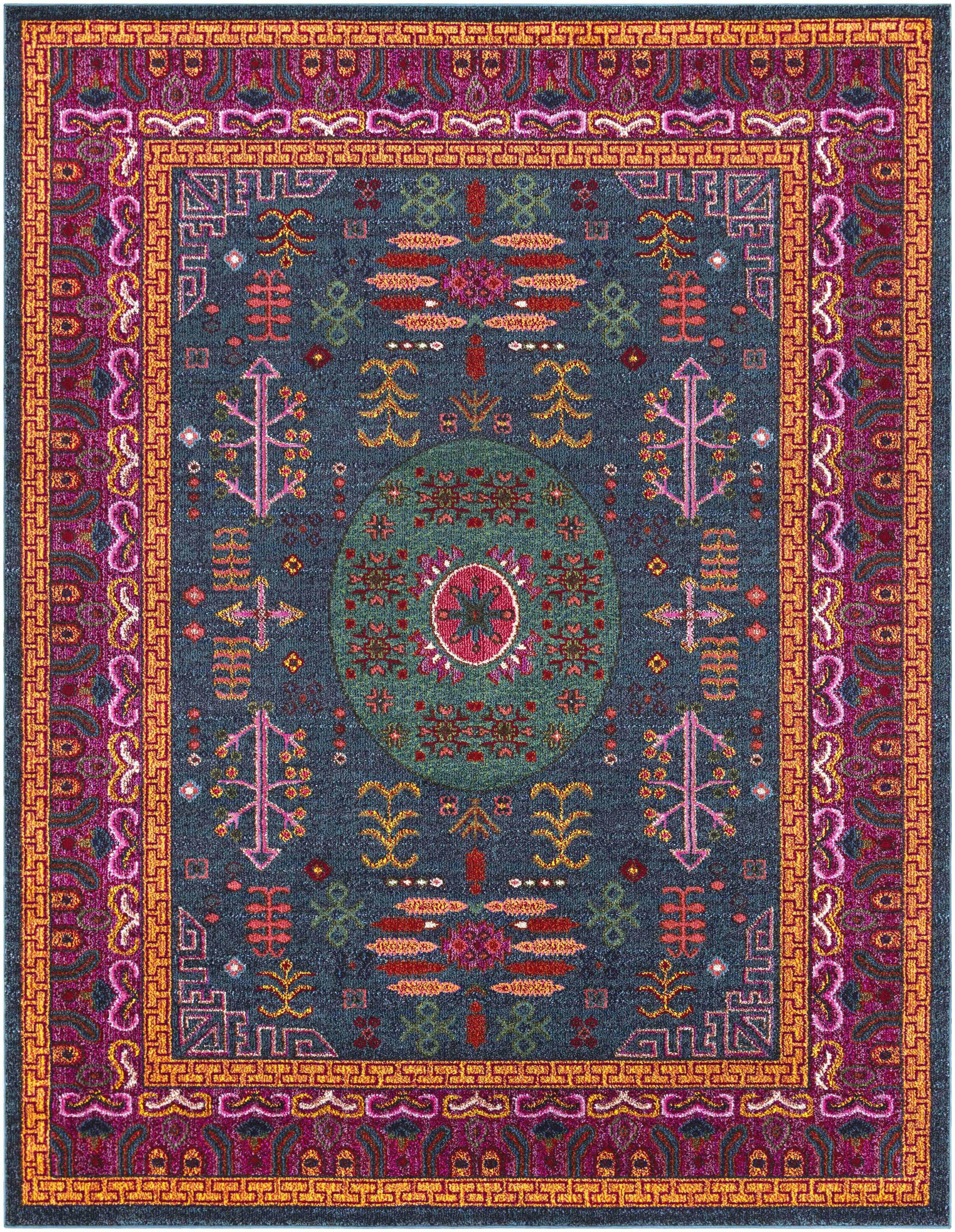 Elysian Blue Oriental-Inspired 8' x 10' Synthetic Area Rug