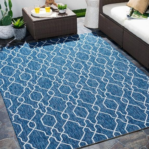Mark&Day Outdoor Area Rugs, 9x12 Valentijn Traditional Indoor/Outdoor Denim Area Rug (8'10" x 12')