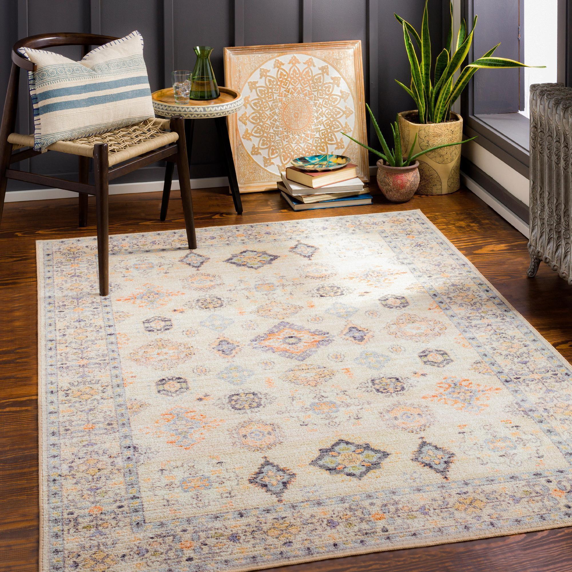 Park Forest Beige and Blue Traditional Washable Area Rug