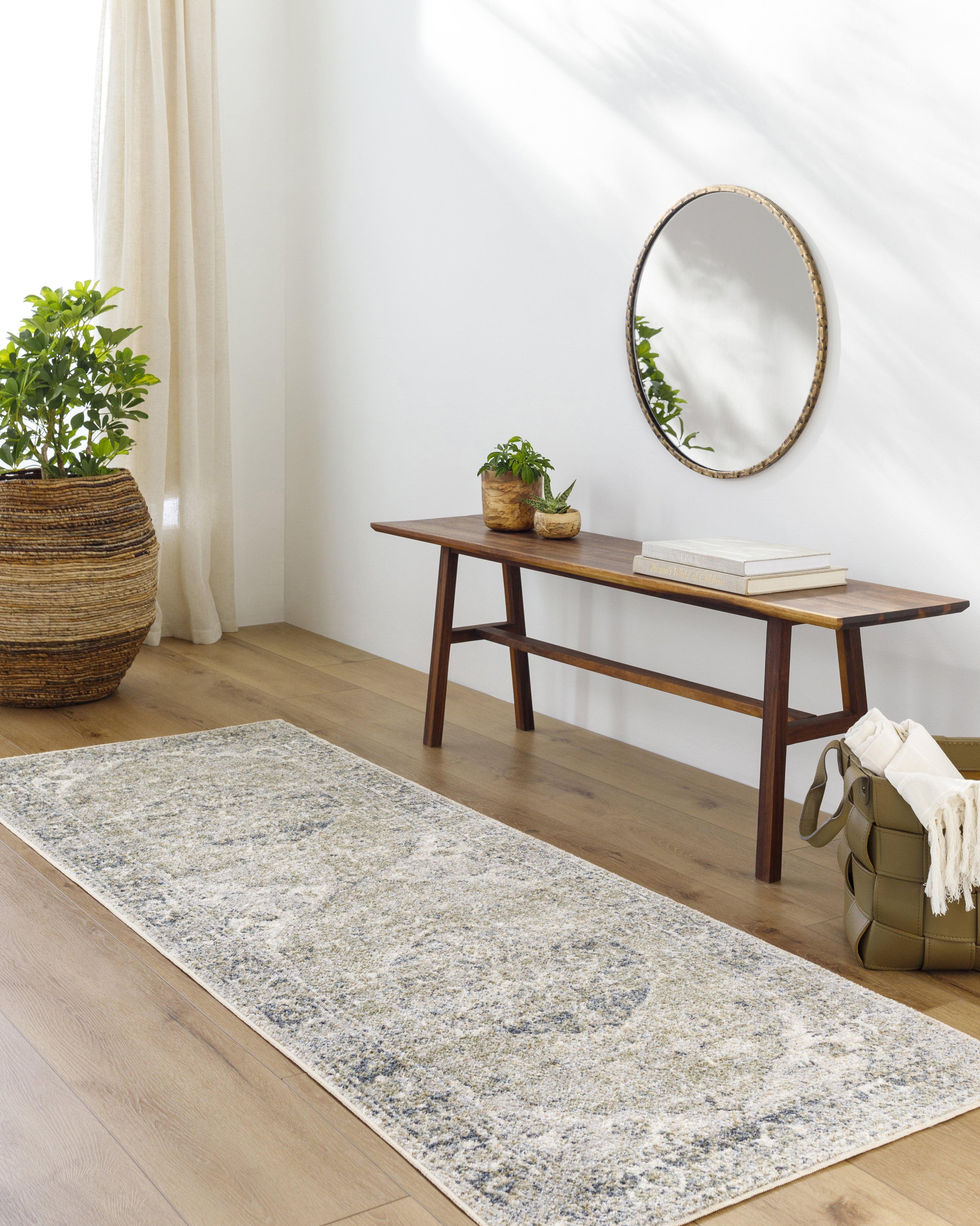 Mark & Day Edmonson 2'7"x7'3" Runner Washable Woven Indoor Area Rugs Olive/Dark Blue