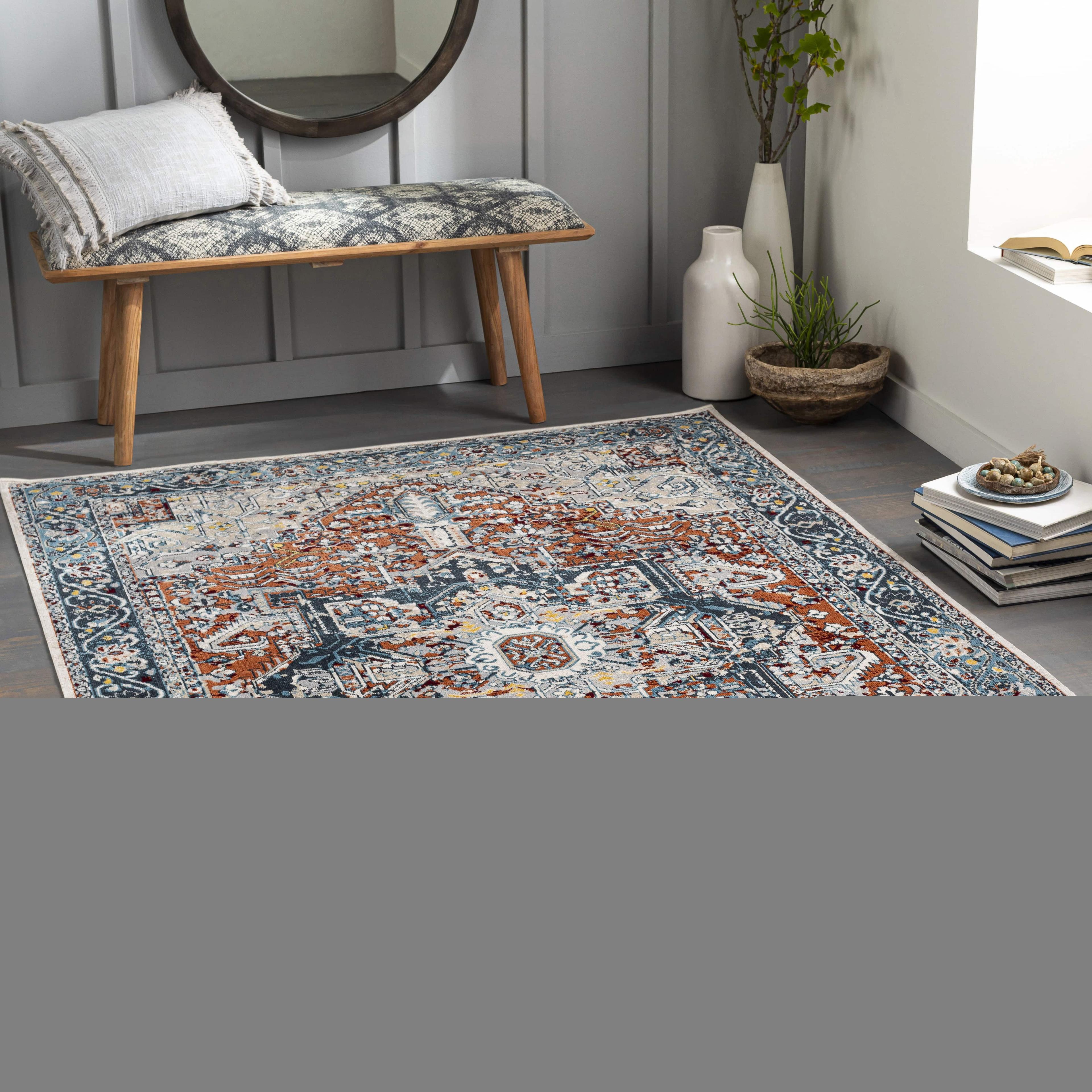 Mark & Day West Baden 5'3"x7' Rectangle Washable Woven Indoor Area Rugs Burnt Orange: Traditional Medallion, Stain-Resistant, Polyester