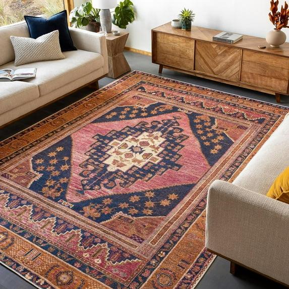 Mark & Day Western Springs 6'7"x9' Rectangle Washable Woven Indoor Area Rugs Coral: Stain-Resistant, Low Pile, Traditional Decor