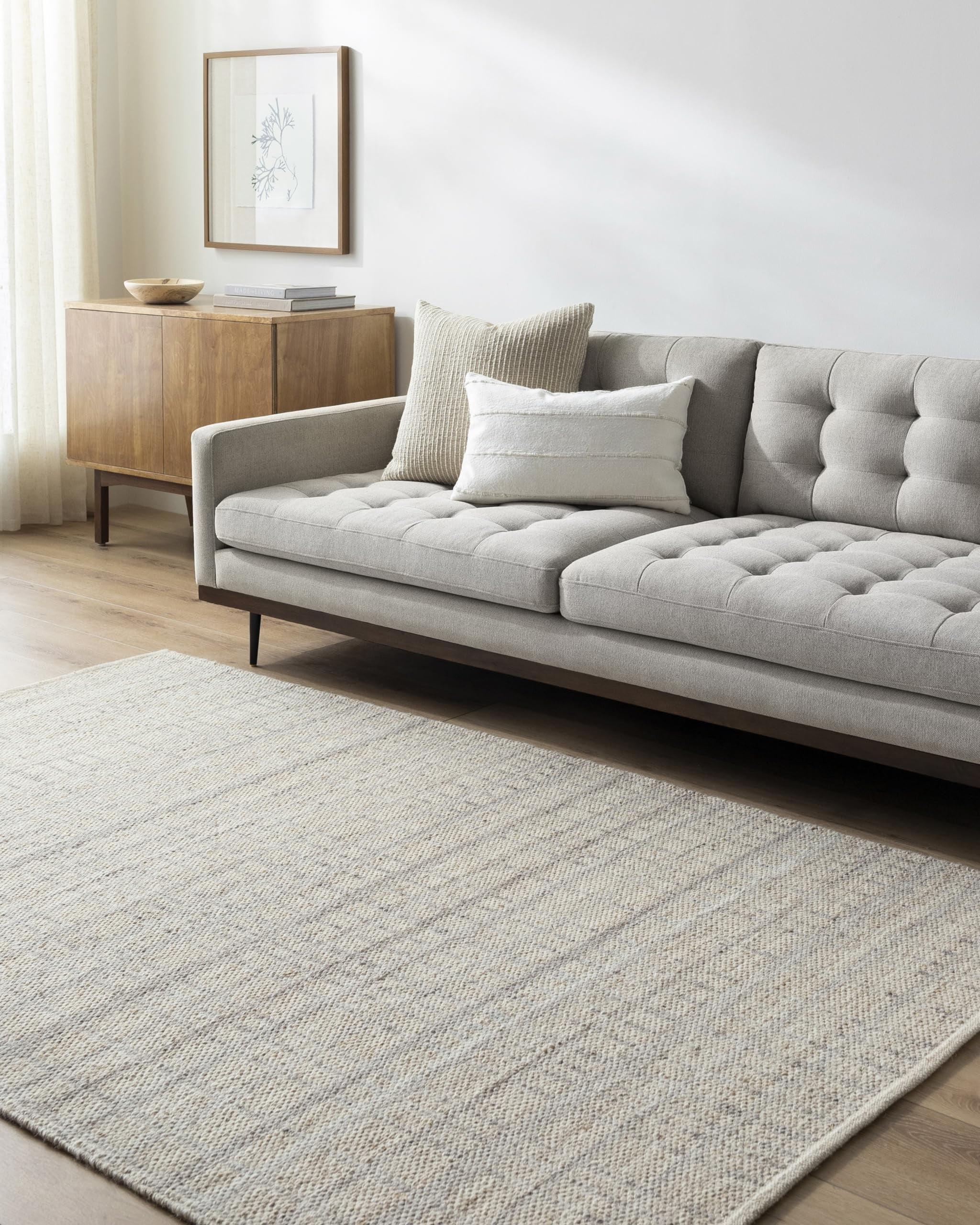 Mark&Day Wool Rugs, 2x3 Ishaq Solid and Border Ash Area Rug, Tan Ivory Carpet for Living Room, Bedroom or Kitchen (2' x 3')