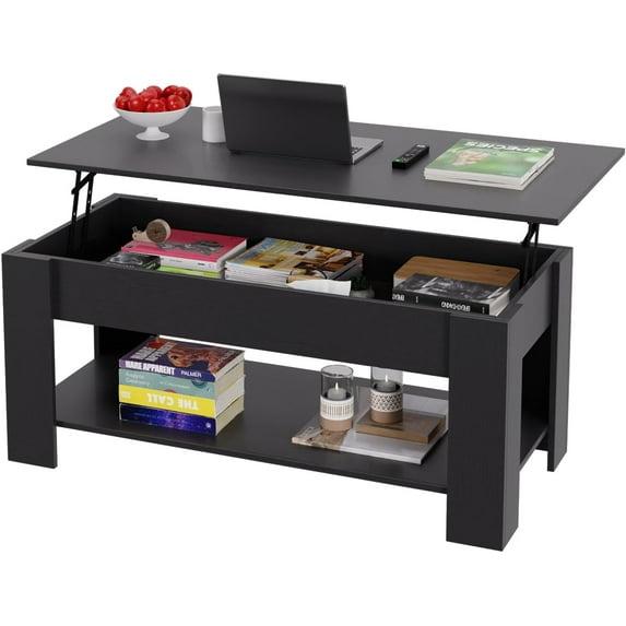 FDW Coffee Table Lift Top Coffee Tables with Hidden Compartment and Storage Shelf Wooden Lift Tabletop Dining Table for Living Room Home (Black)