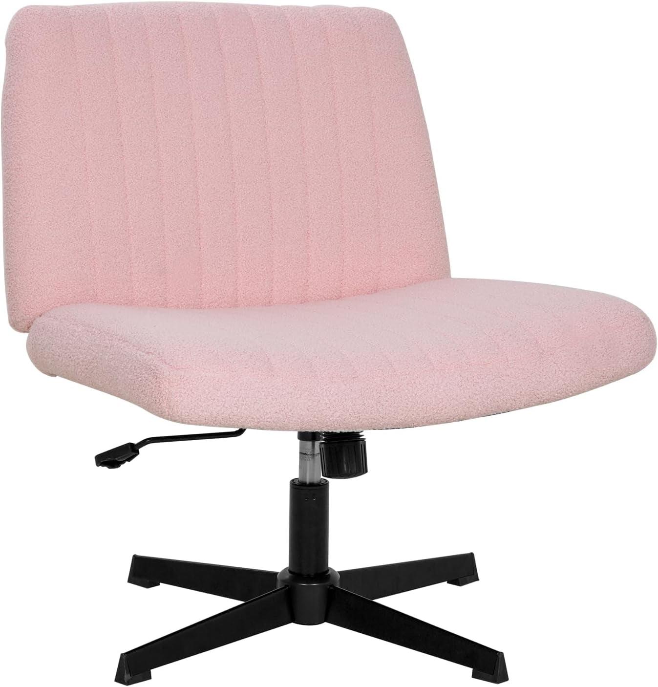 FDW Home Office Chair Armless Cross Legged Desk Chair with Swivel Base and Adjustable Height Upholstered in Faux Leather, Pink
