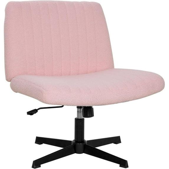 FDW Home Office Chair Armless Cross Legged Desk Chair with Swivel Base and Adjustable Height Upholstered in Faux Leather, Pink