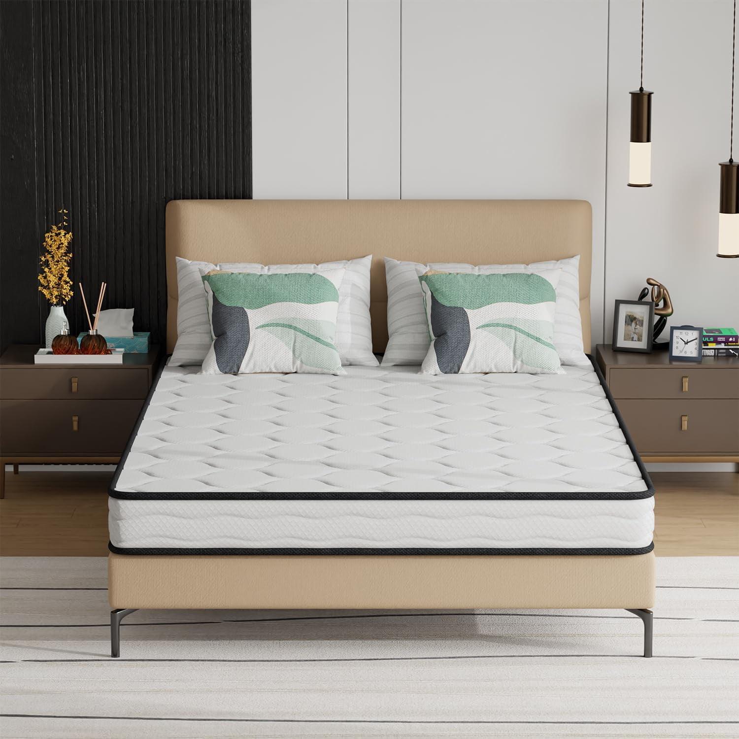 FDW 6 Inch Hybrid Mattress with Innerspring and Foam/Fiberglass Free/Medium Firm Spring Mattress/Full Size Mattress in a Box/CertiPUR-US Certified