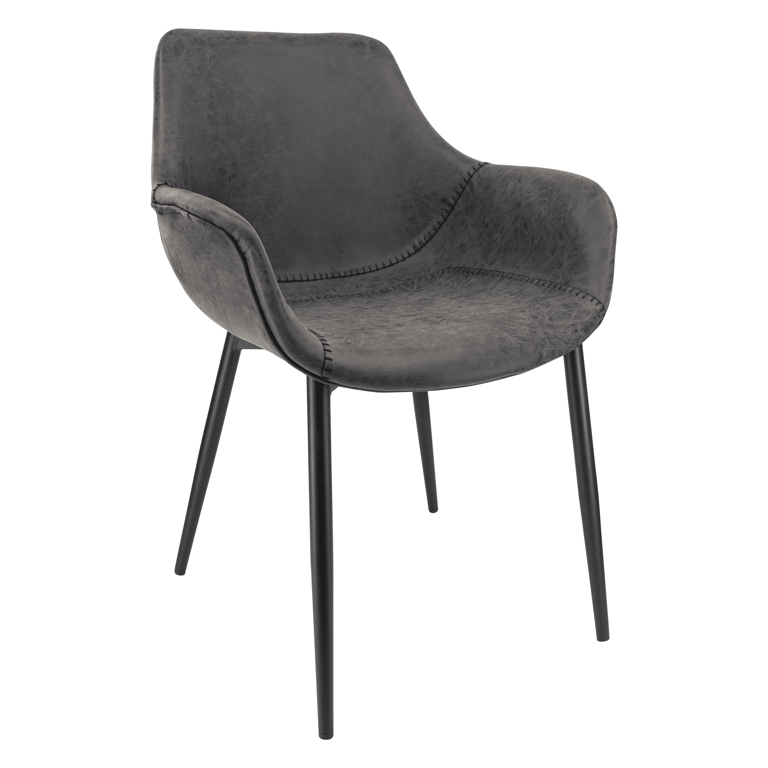 LeisureMod Markley Leather Dining Chair With Metal Legs and Arms