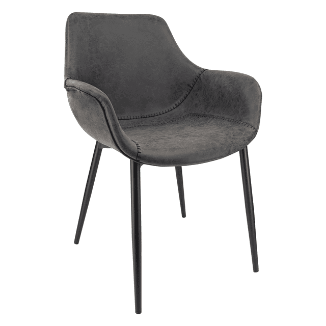 LeisureMod Markley Leather Dining Chair with Black Metal Legs Upholstered Seat Modern Design Perfect for Kitchen Dining Room Office or Lounge Seating