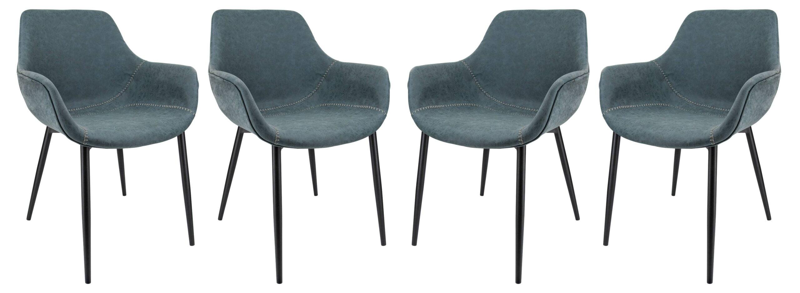 Markley Peacock Blue Faux Leather Dining Arm Chair Set with Metal Legs