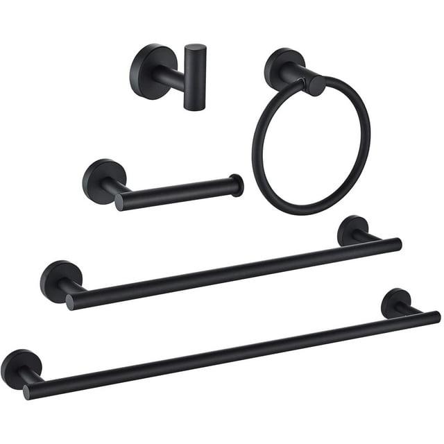 Marmolux Acc 5-Piece Matte Black Bathroom Hardware Set, Stainless Steel Wall Mount Towel Bar Set