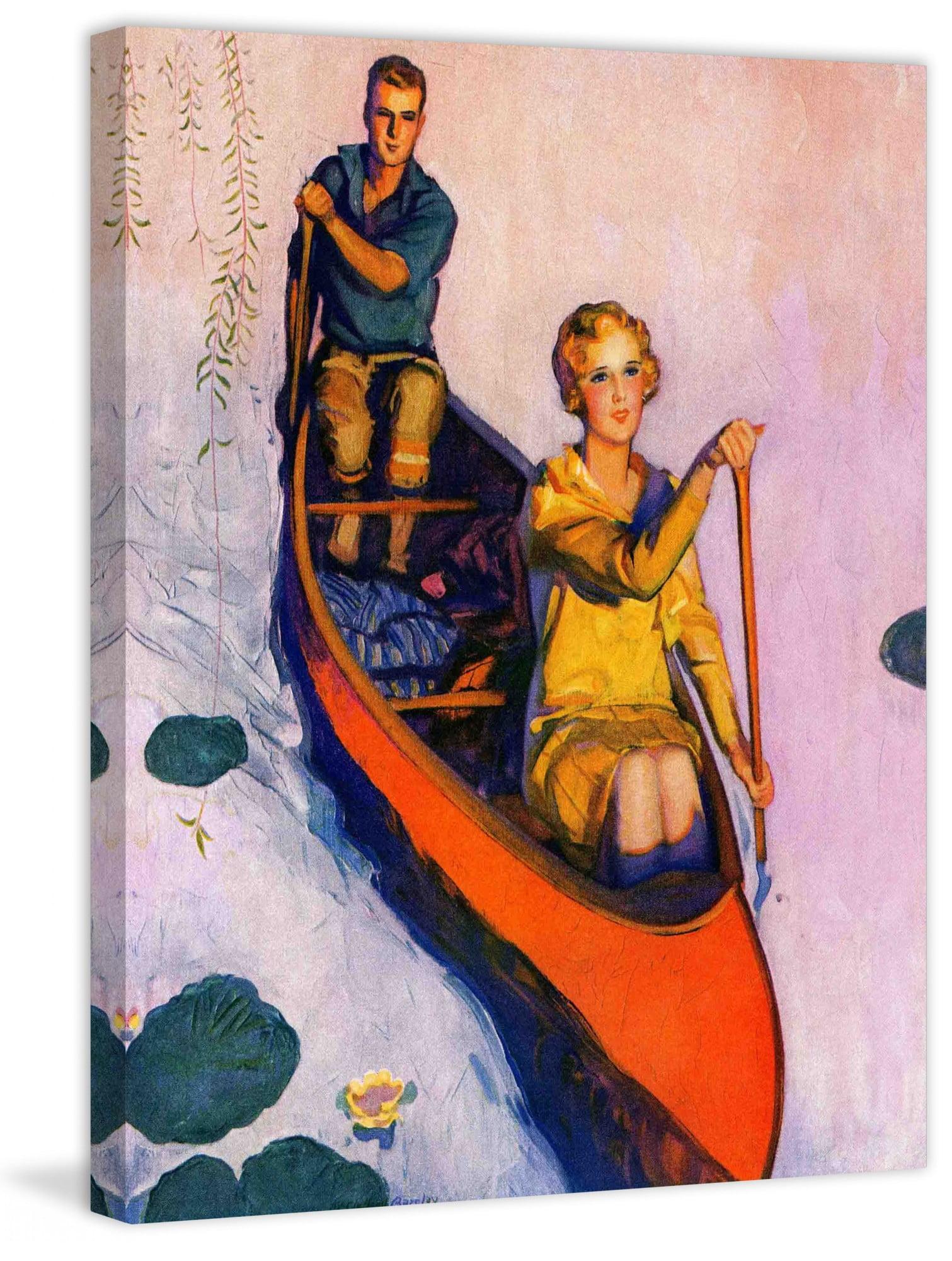 Marmont Hill Couple Paddling Canoe by McClelland Barclay Print on Wrapped Canvas