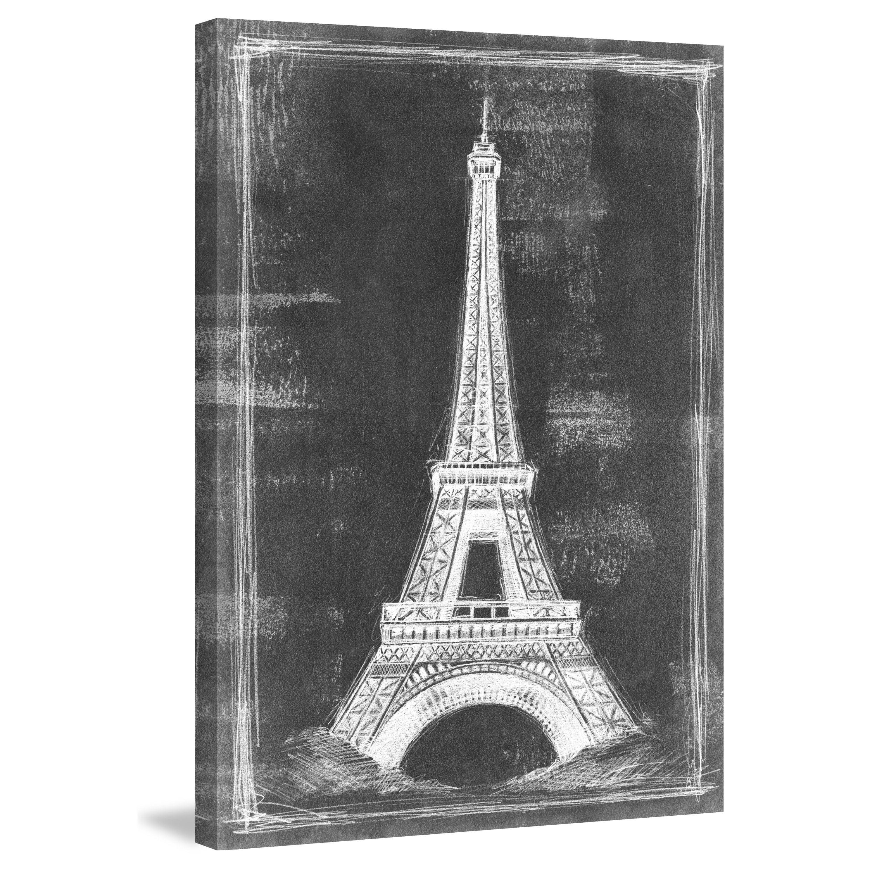 Eiffel Tower Blueprint Black and White Canvas Art