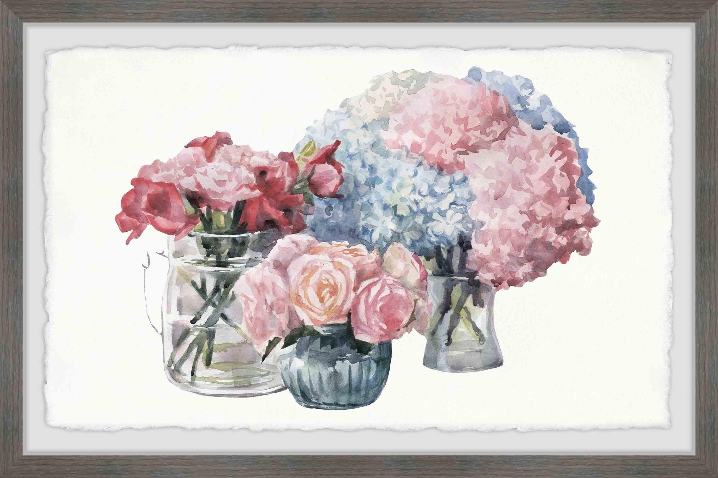 Floral Bouquet Canvas Print in Gray Frame, 12" x 8"