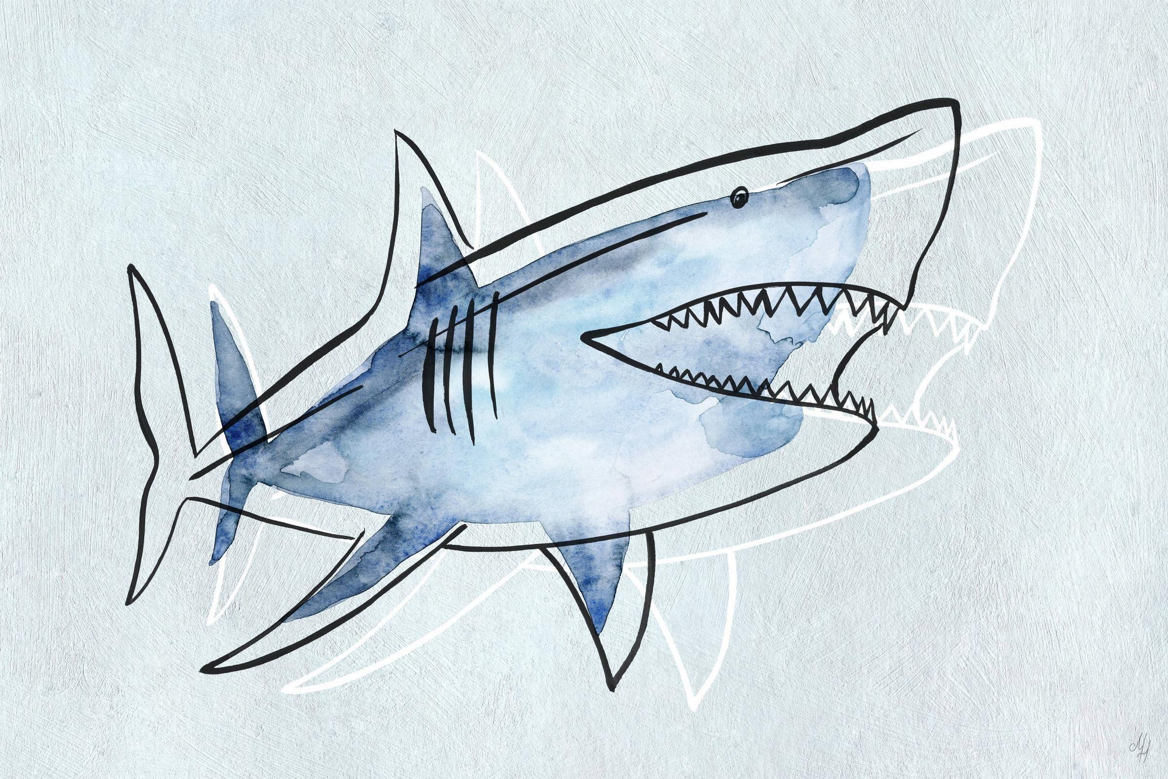 Great Blue Shark Canvas Wall Art for Kids Nursery