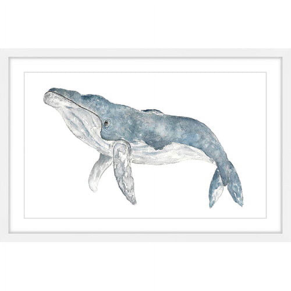 Humpback Whale Watercolor Print on Canvas with White Frame