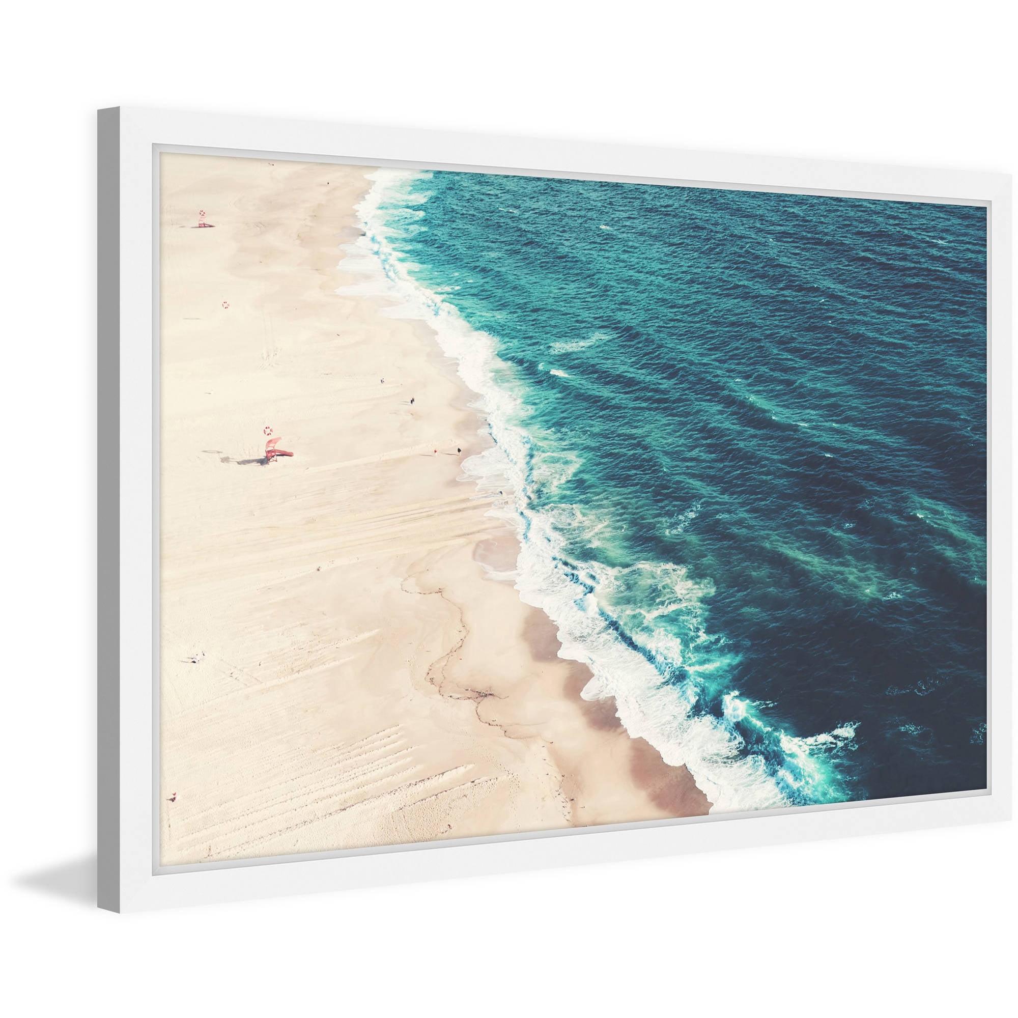 Nazare Beach Coastal Canvas Print in White Frame