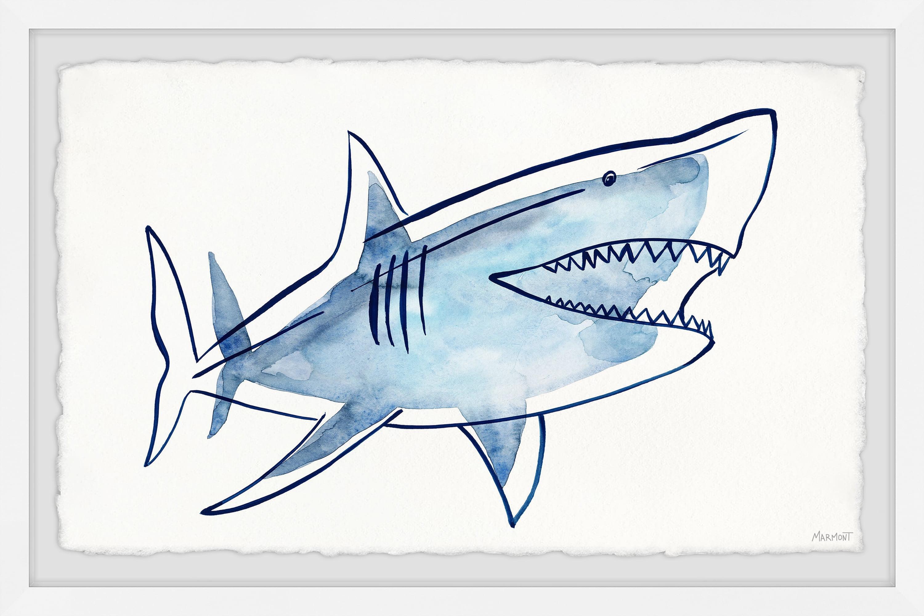 Blue Shark Outline Canvas Print with White Frame, 8" x 12"