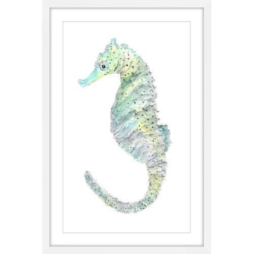 Teal Seahorse Canvas Print in White Frame, 14" x 20"