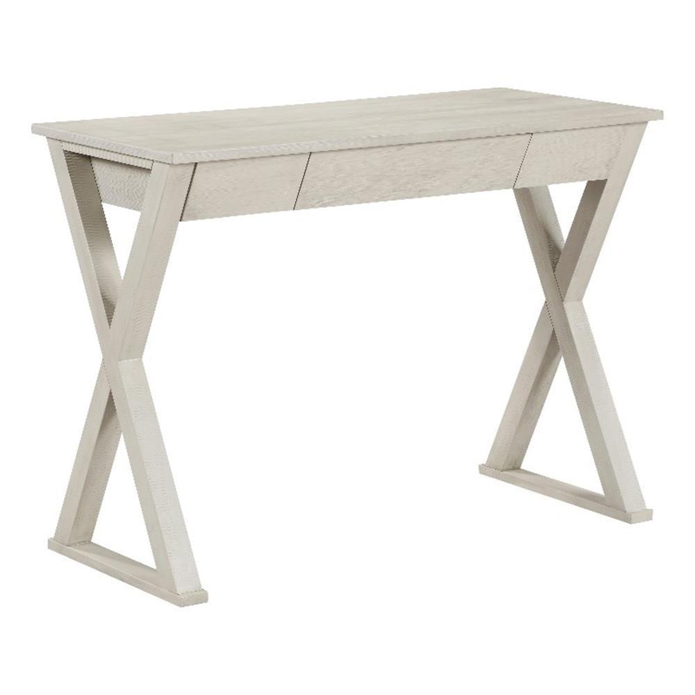 Weathered White Wood Writing Desk with Drawer and X Design