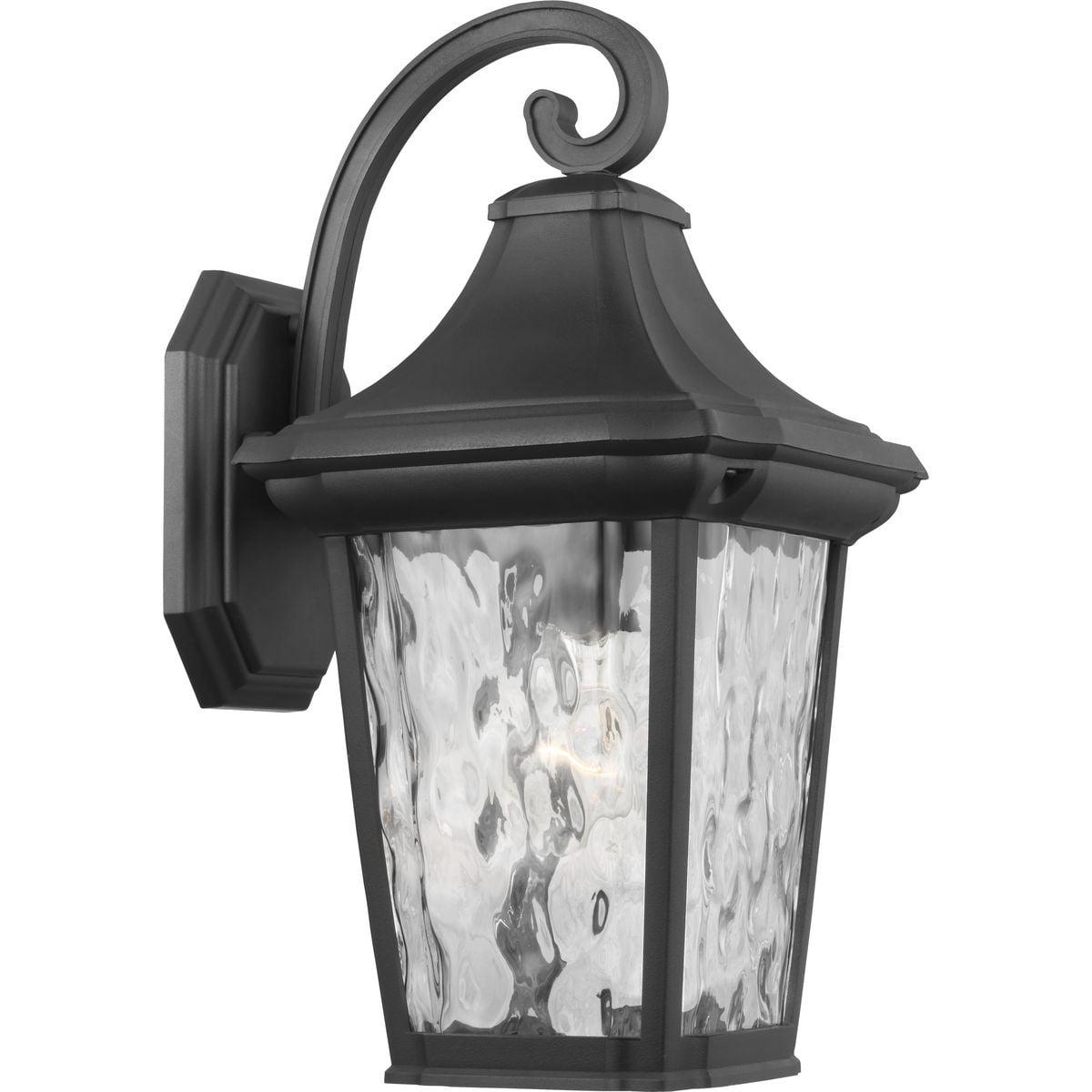 Progress Lighting Marquette 1-Light Outdoor Wall Lantern in Black with Water Glass Shade