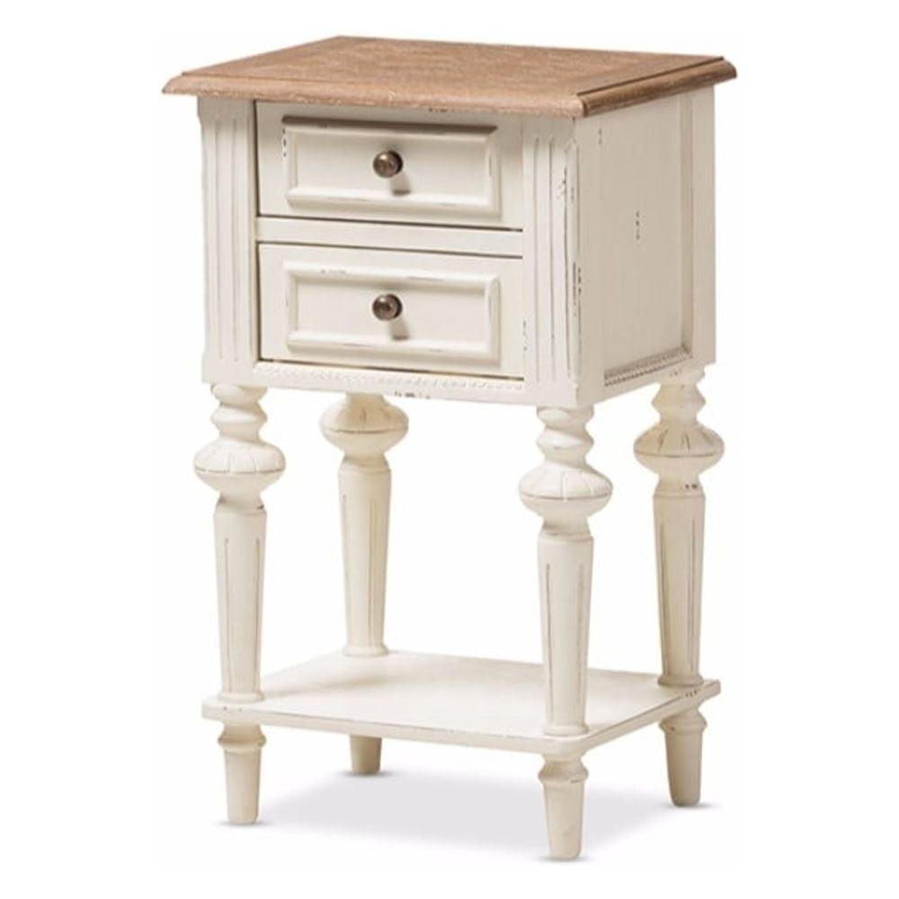 French Provincial White and Oak 2-Drawer Nightstand