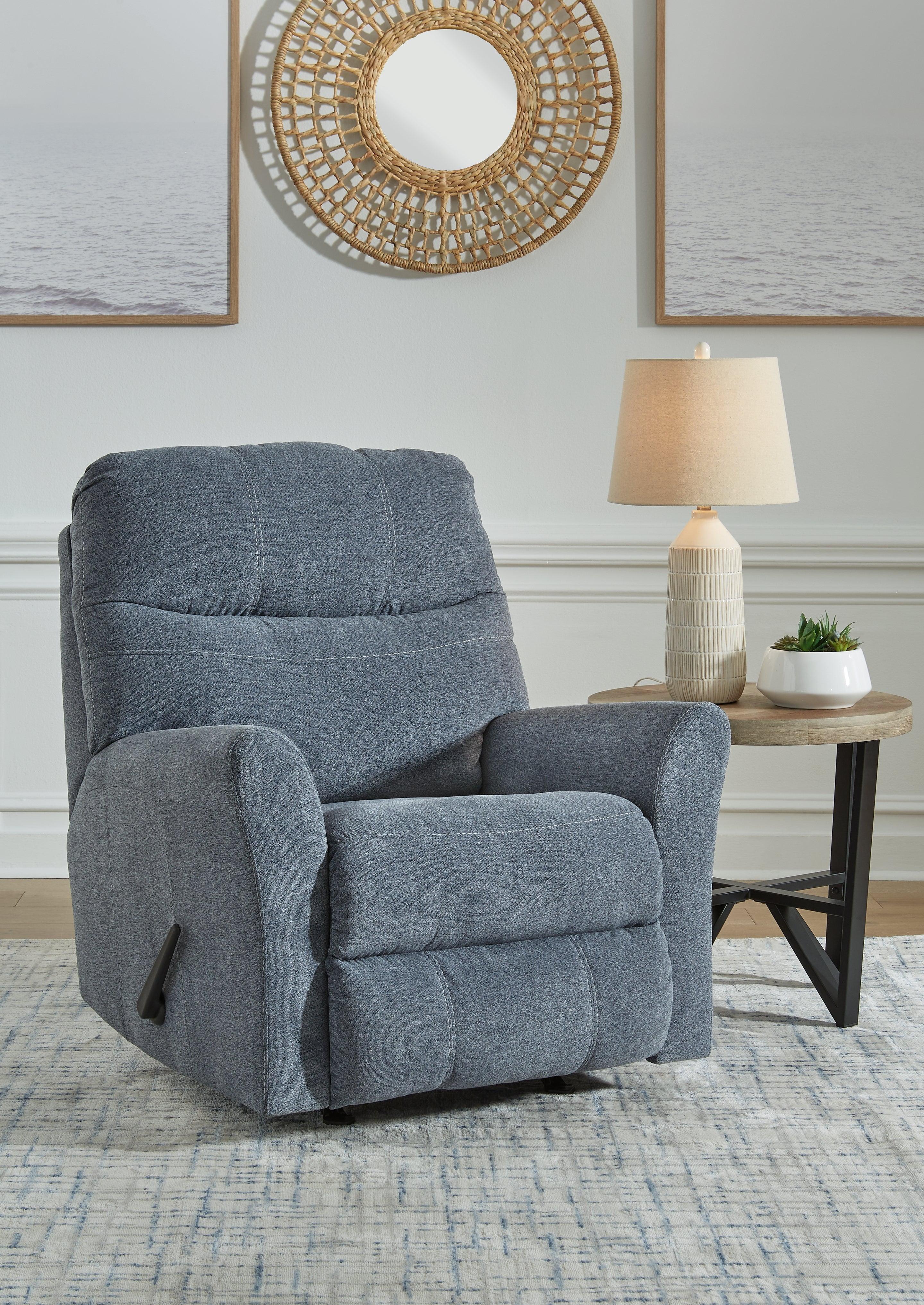 Denim Blue Microfiber Recliner with Metal Frame