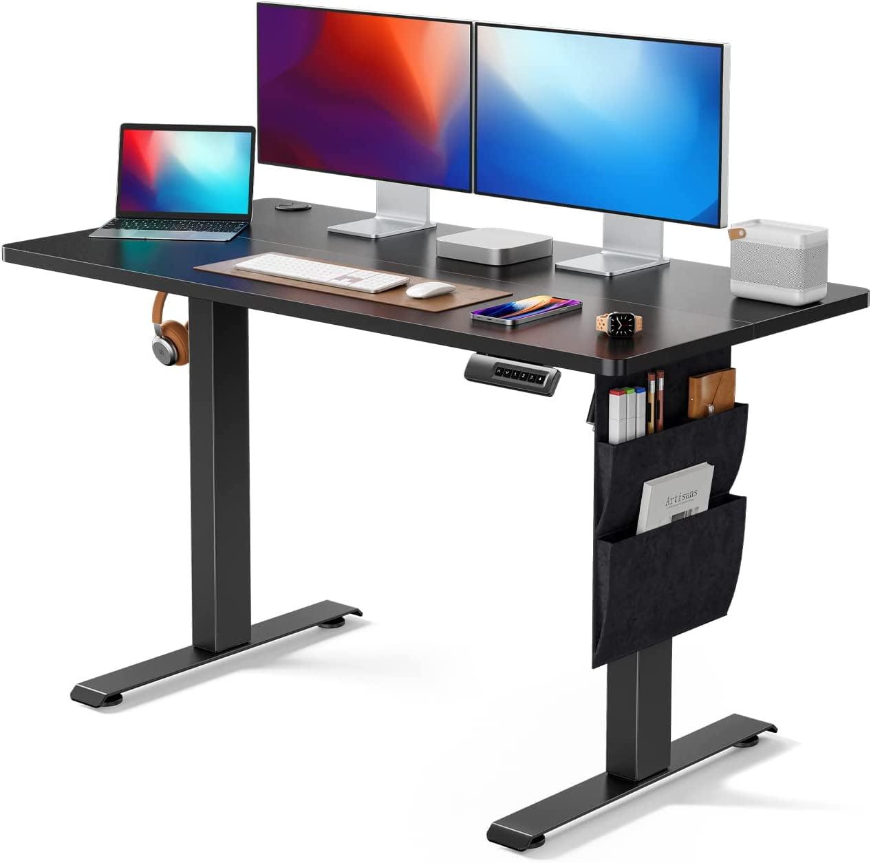 Marsail 48x24 Inch Black Adjustable Height Standing Desk with Headphone Hook