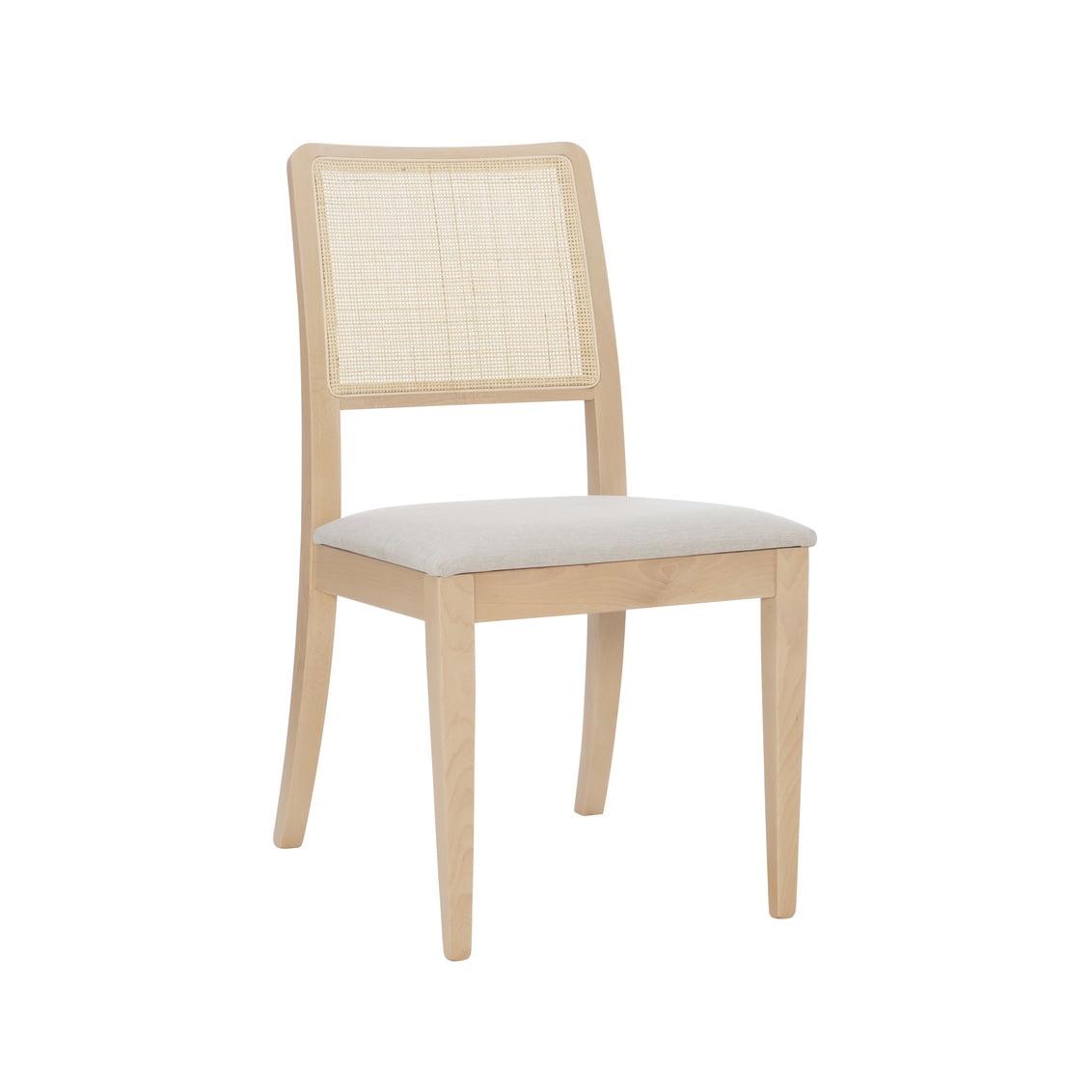 Gray Rattan Slat Back Modern Side Chair with Fabric Upholstery