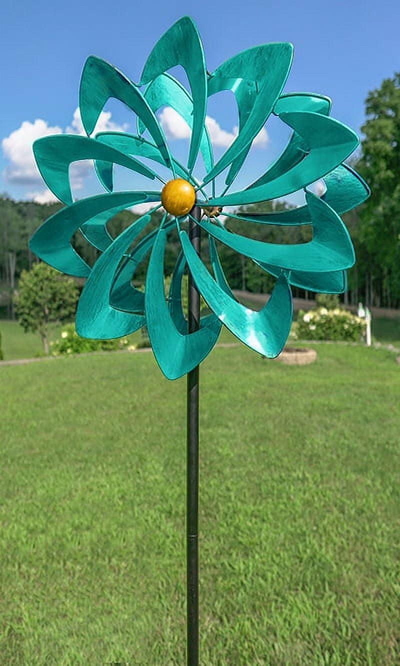 Turquoise and Gold 94" Steel Kinetic Wind Spinner