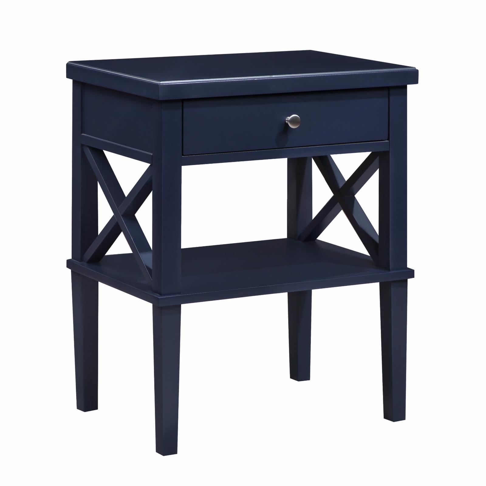 Comfort Pointe Marta Nightstand Midnight Blue: Transitional Style Bedside Table with Shelf, MDF & Hardwood