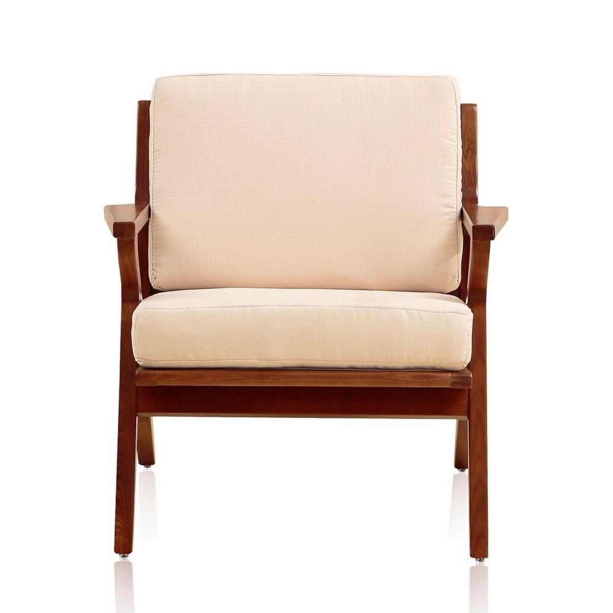 Martelle Cream and Amber Twill Weave Solid Ashwood Accent Chair