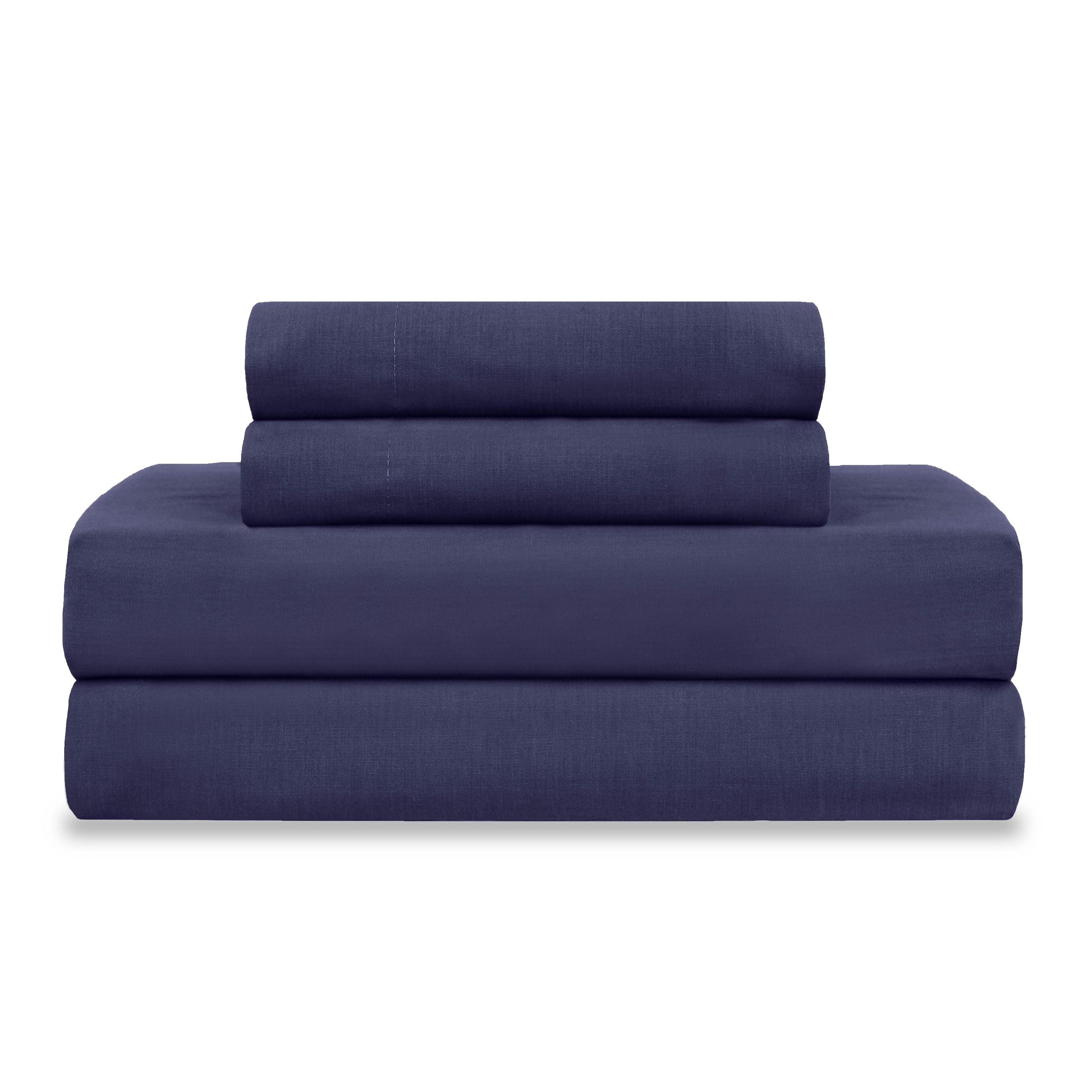 Navy Twin Cotton Polyester Percale Sheet Set