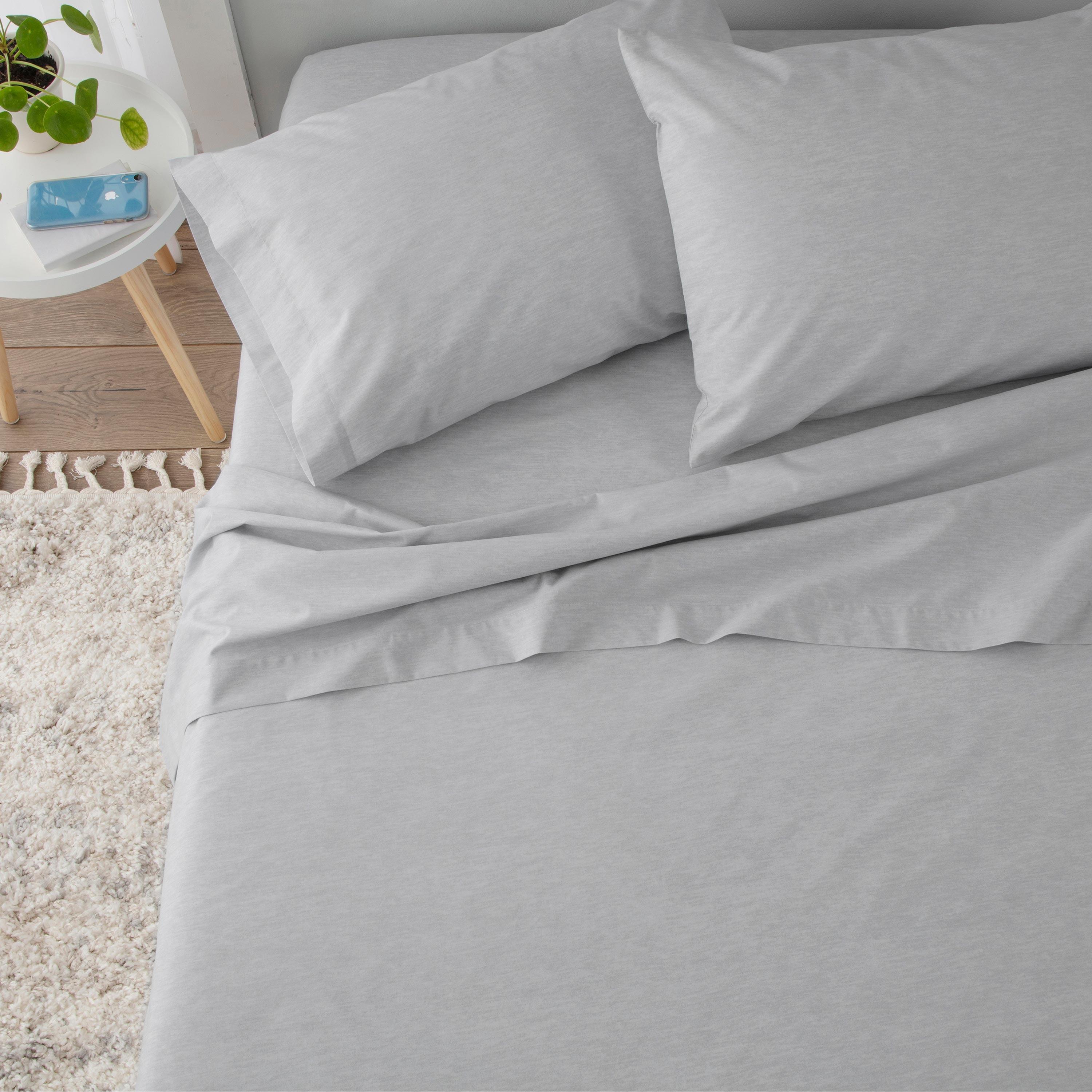 Heathered Gray Twin XL Cotton Polyester Sheet Set