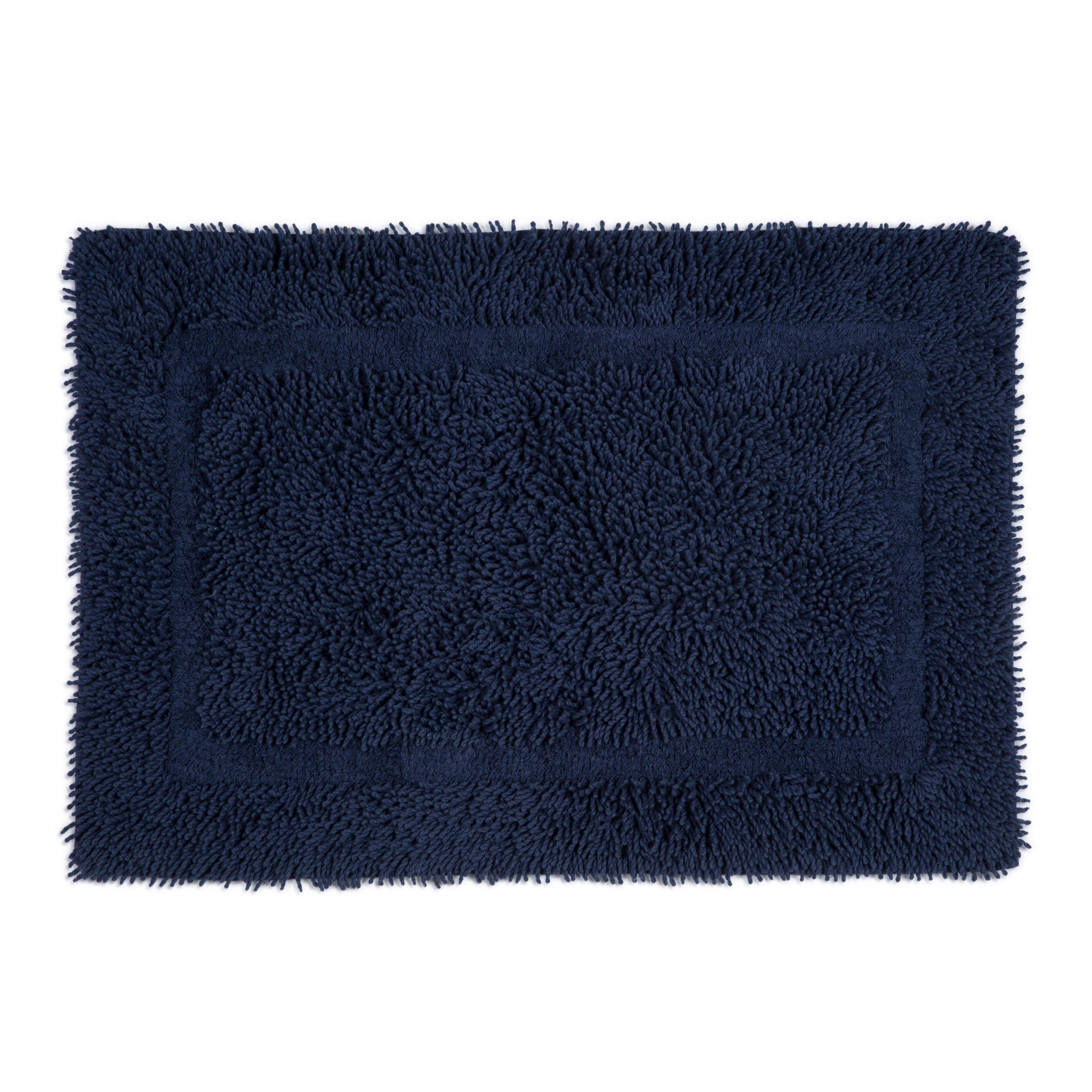 Luxurious Navy Ringspun Cotton 20"x30" Bath Mat with Non-Slip Back