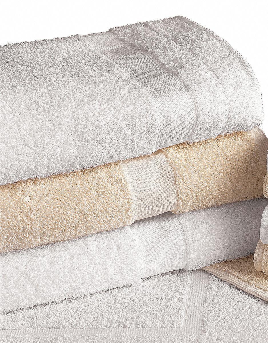 White and Beige Cotton Blend Terrycloth Bath Towels Set