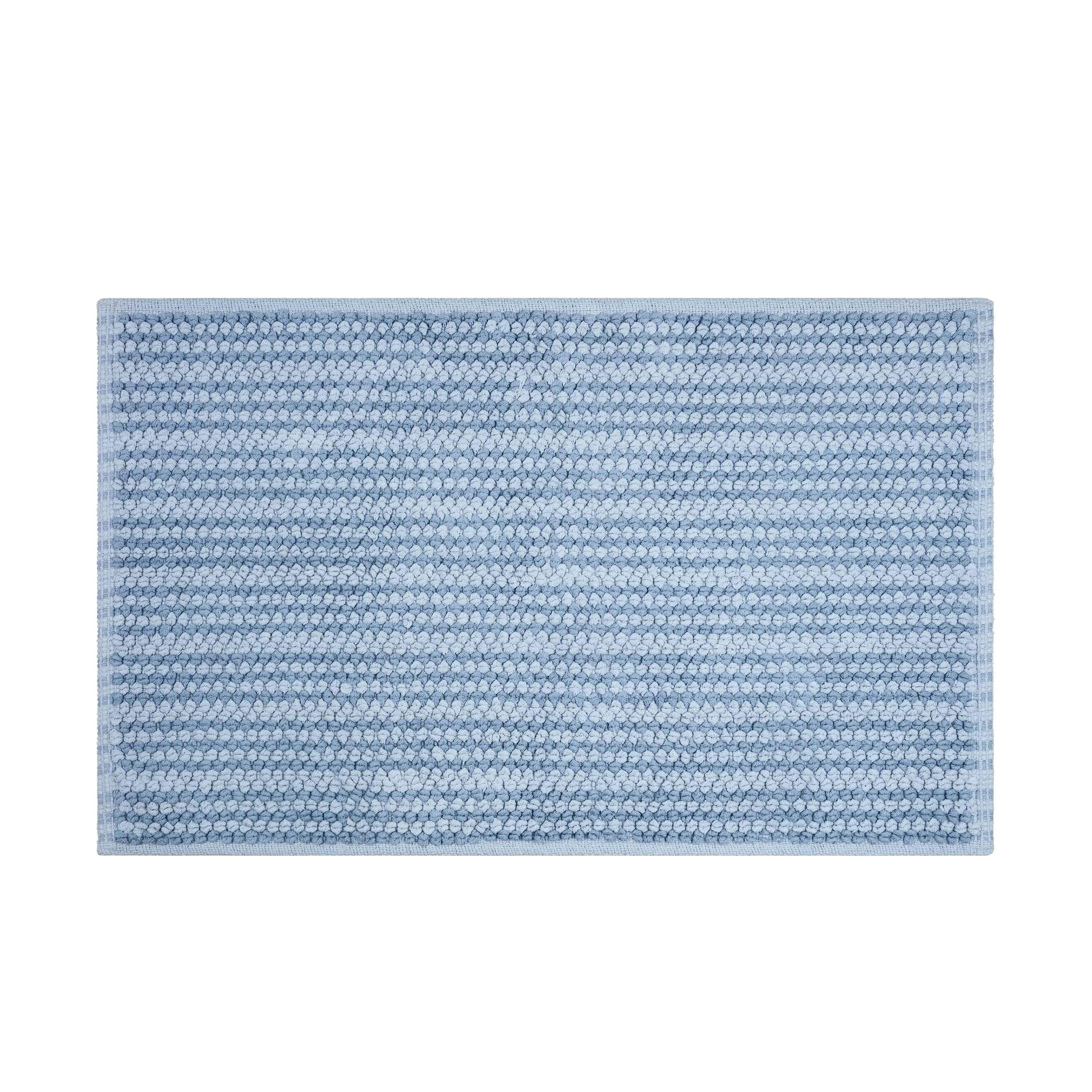 Martex Contrast Stripe 100% Cotton Tufted Bath Rug, Soft & Absorbent, 20" x 32", Blue