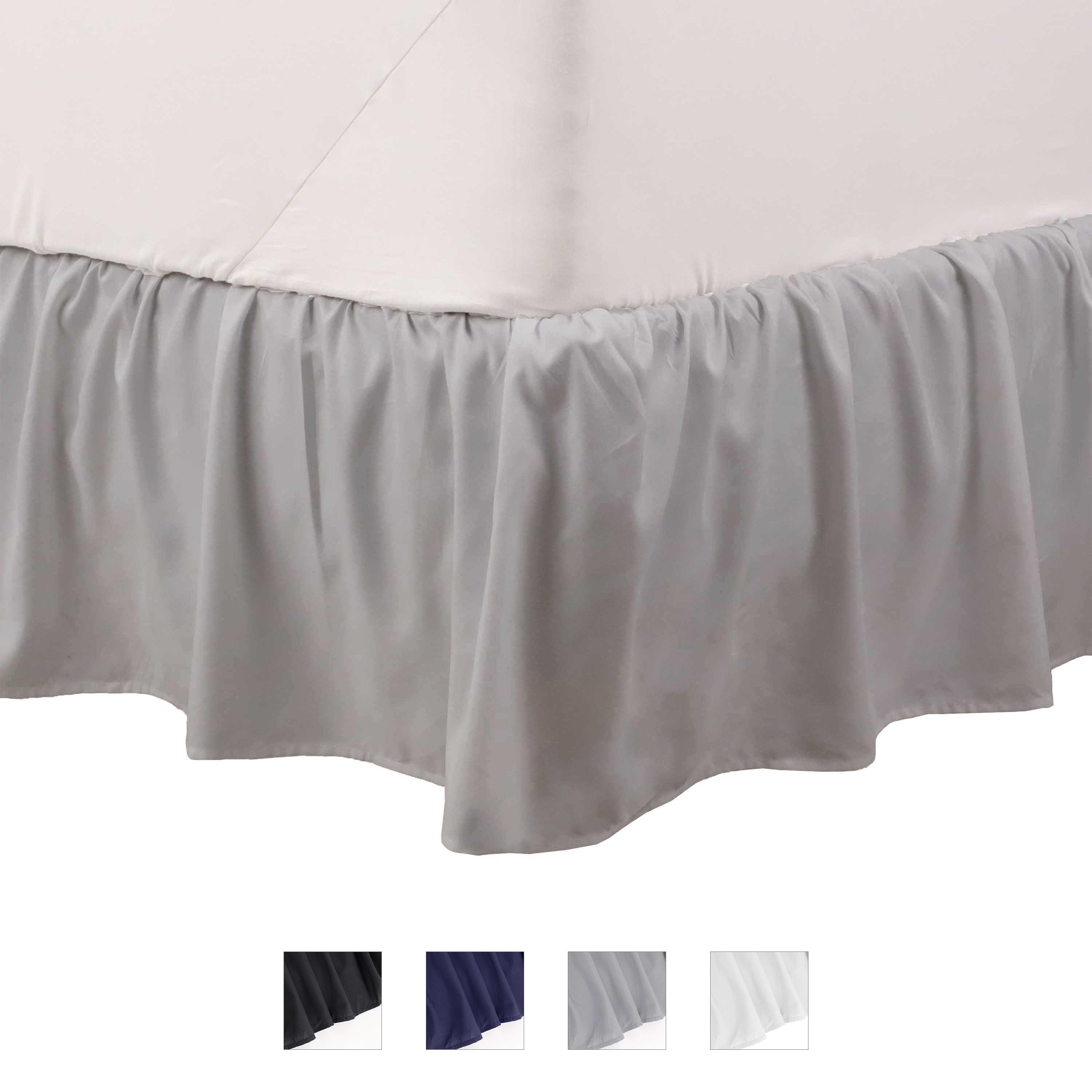 Light Gray Queen Polyester Ruffled Bed Skirt with 15" Drop