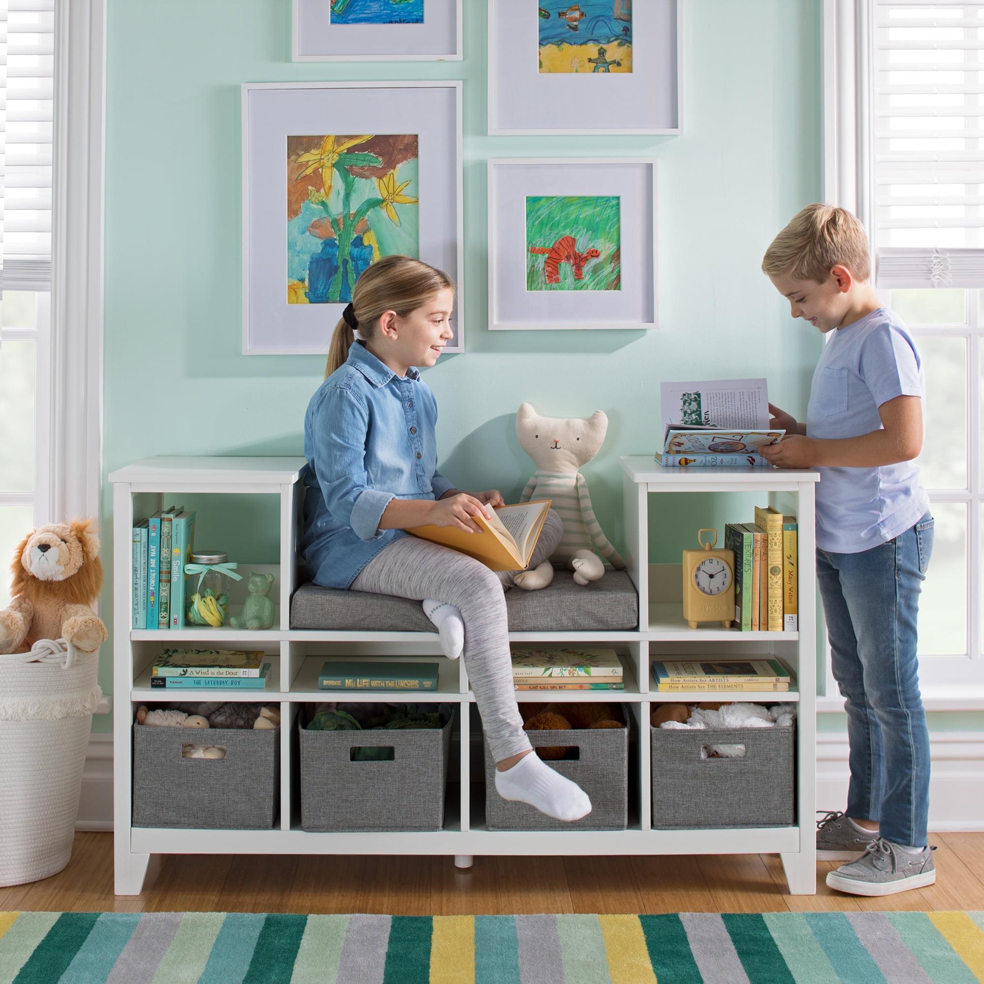 Creamy White Kids' Reading Nook with Storage Bins