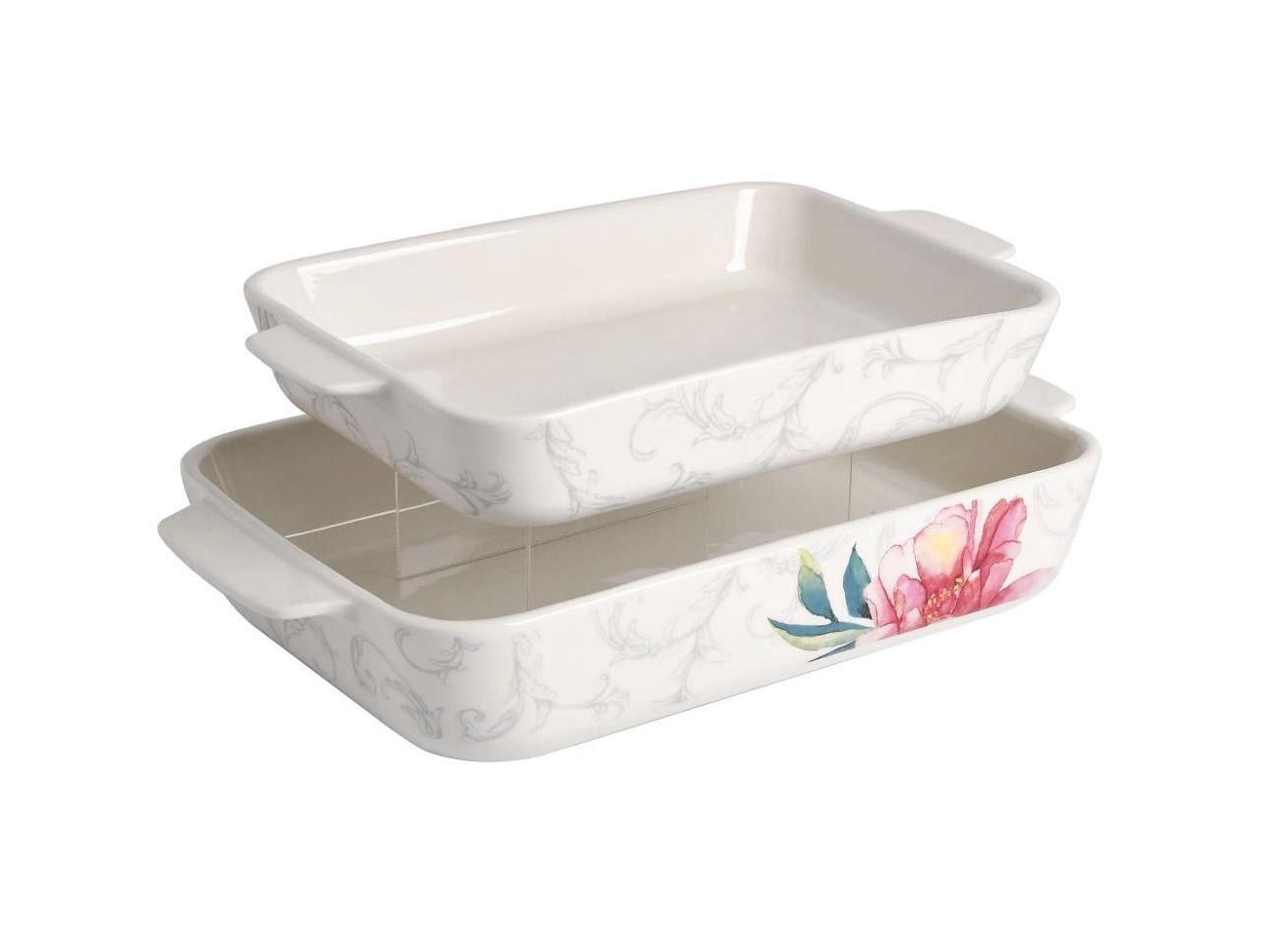 Floral White Ceramic 2-Piece Bakeware Set