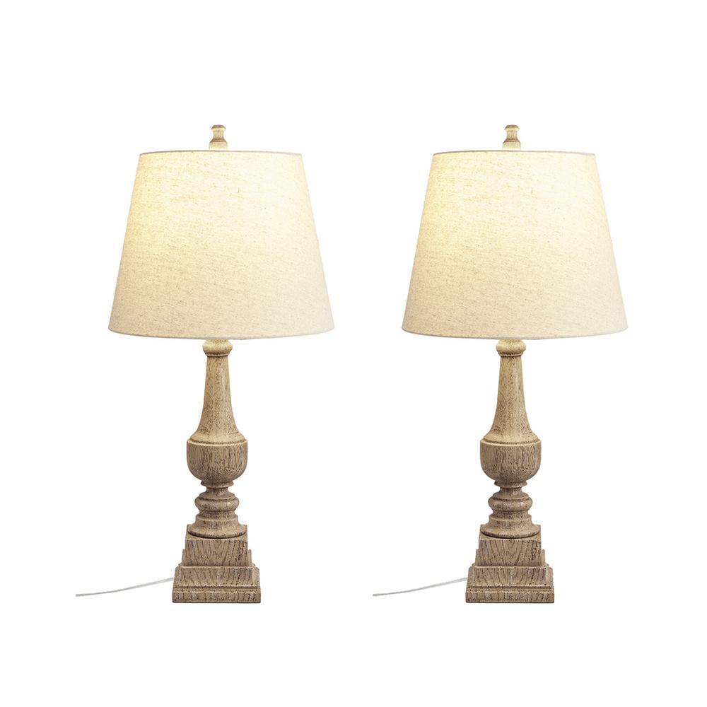 Provencal 29" Gray Resin Table Lamp Set with Oatmeal Shade